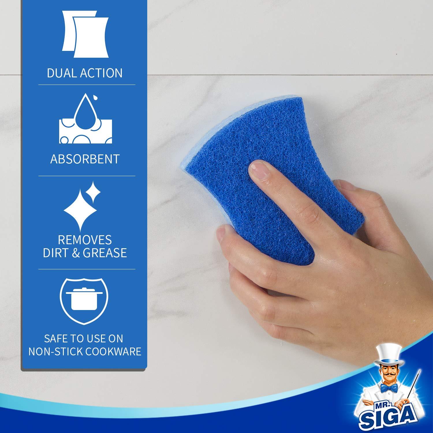 MR.SIGA Non-Scratch Cellulose Scrub Sponge, Dual-Sided Dishwashing Sponge for Kitchen, 12 Pack - Image 5