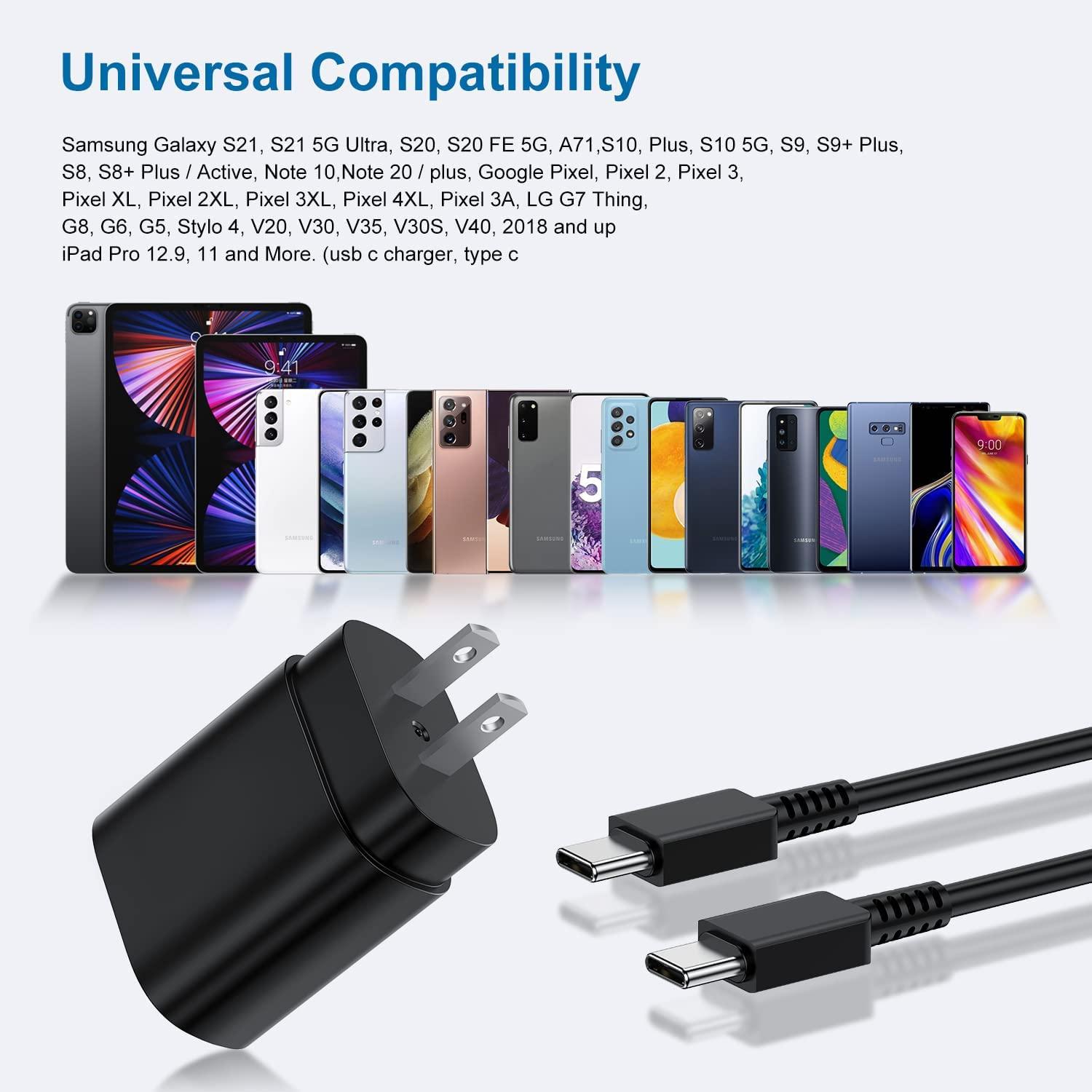 Type C Charger, 2Pack 25W PD USBC Wall Charger Super Fast Charging Block & 6ft Android Phone Cable Cord for Samsung Galaxy S25 Ultra/S25+/S25 S24 S23 S22 S21 S20 (Plus Ultra)/Note 20 10 9 8/ S10 S9 S8 - Image 5