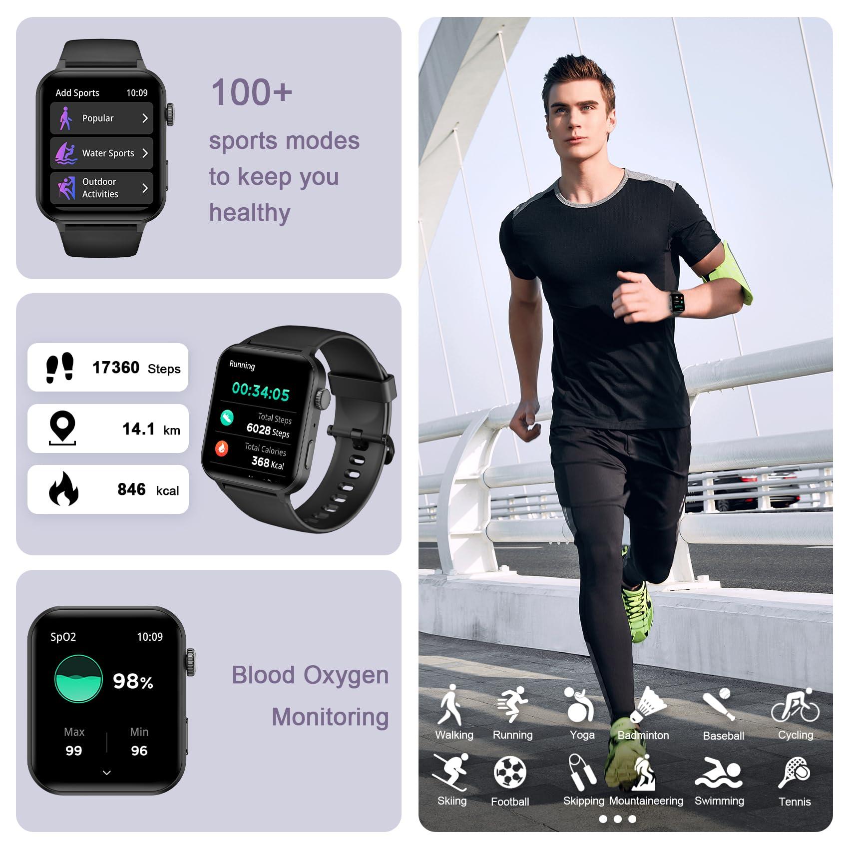 IOWODO Smart Watch for Men Women - 1.85''HD Screen with Make and Answer Calls, with AI Voice Assistant, SpO2/Heart Rate/Sleep Monitor, 100+ Sports Modes, Smartwatch for Android and iOS (2 Straps) - Image 3