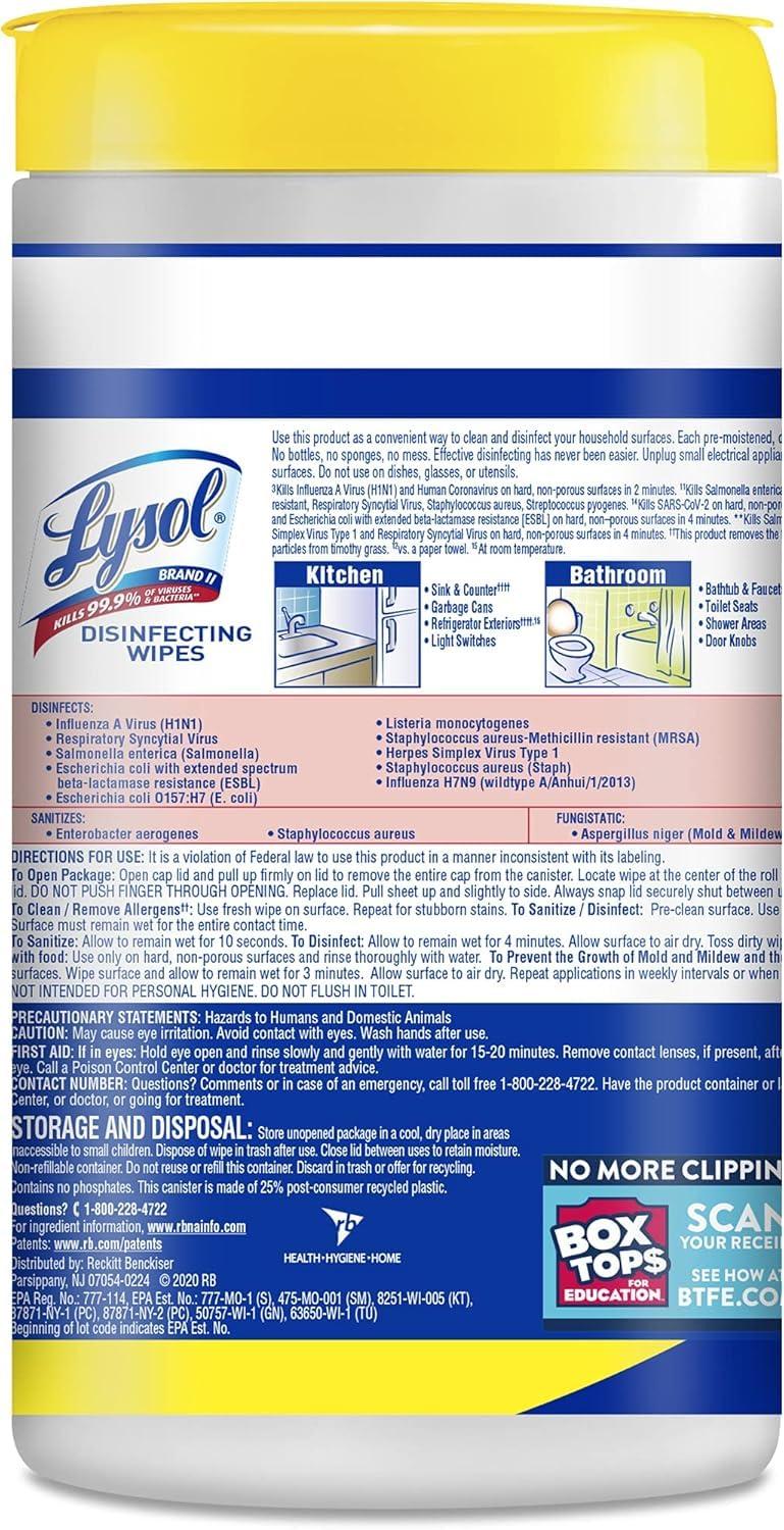 Lysol Disinfectant Wipes Multi-Surface Antibacterial Cleaning Wipes For Disinfecting and Cleaning Lemon and Lime Blossom 80 Count (Pack of 2) - Image 10