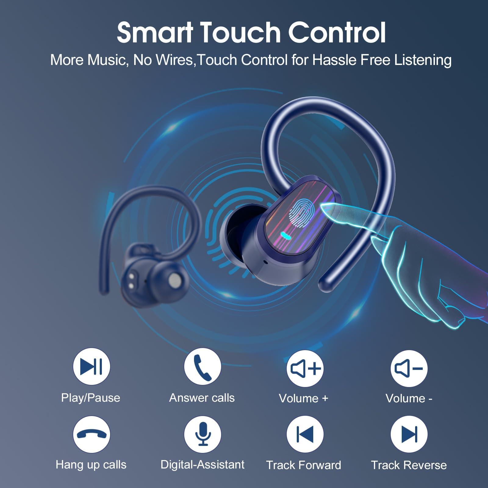 OYIB Wireless Earbuds Bluetooth 5.4 Headphones Sport, Stereo Deep Bass Bluetooth Earbuds with Earhooks, 50H Over Ear Bud with ENC Mic, IP7 Waterproof Wireless Earphone for Workout/Running, Navy Blue - Image 7