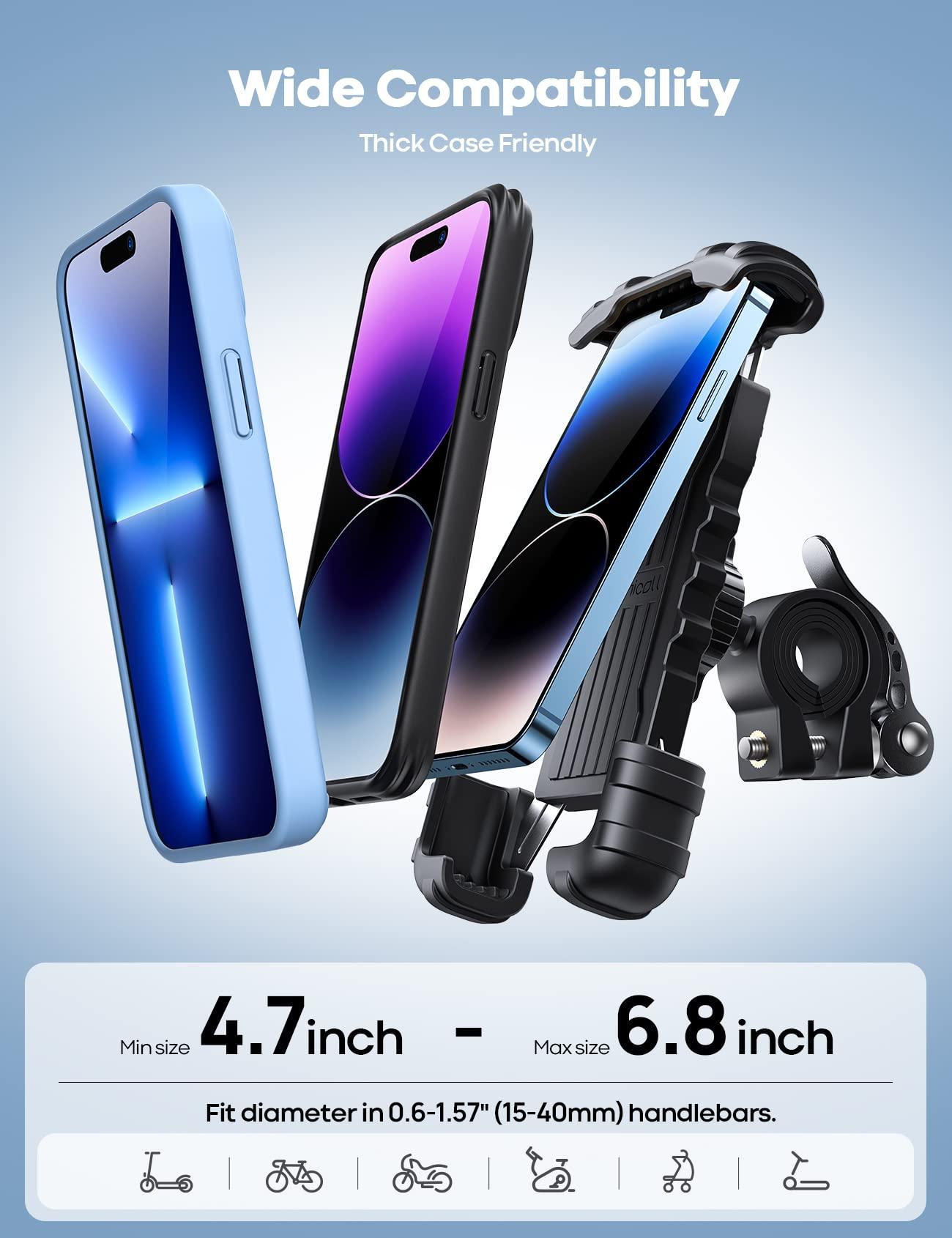 Lamicall Bike Phone Holder, Motorcycle Mount - Motorcycle Phone Holder, Handlebar Cell Phone Clamp, Scooter Phone Clip for iPhone 16 Pro Max/Plus, 15 Pro Max, S10, S20, More 4.7" to 6.8" Smartphones - Image 3
