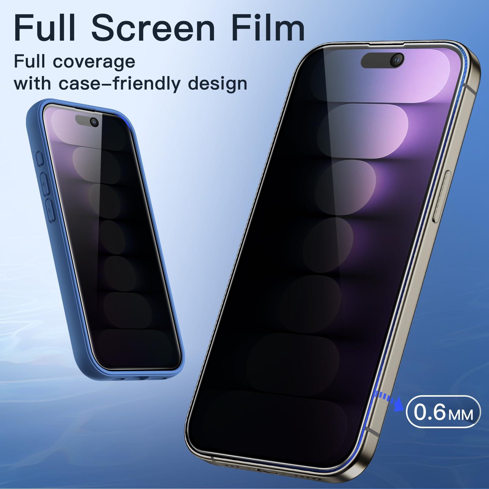 JETech Privacy Full Coverage Screen Protector for iPhone 15 Pro 6.1-Inch, Black Edge Anti-Spy Tempered Glass Film with Easy Installation Tool, Case-Friendly, 2-Pack - Image 6