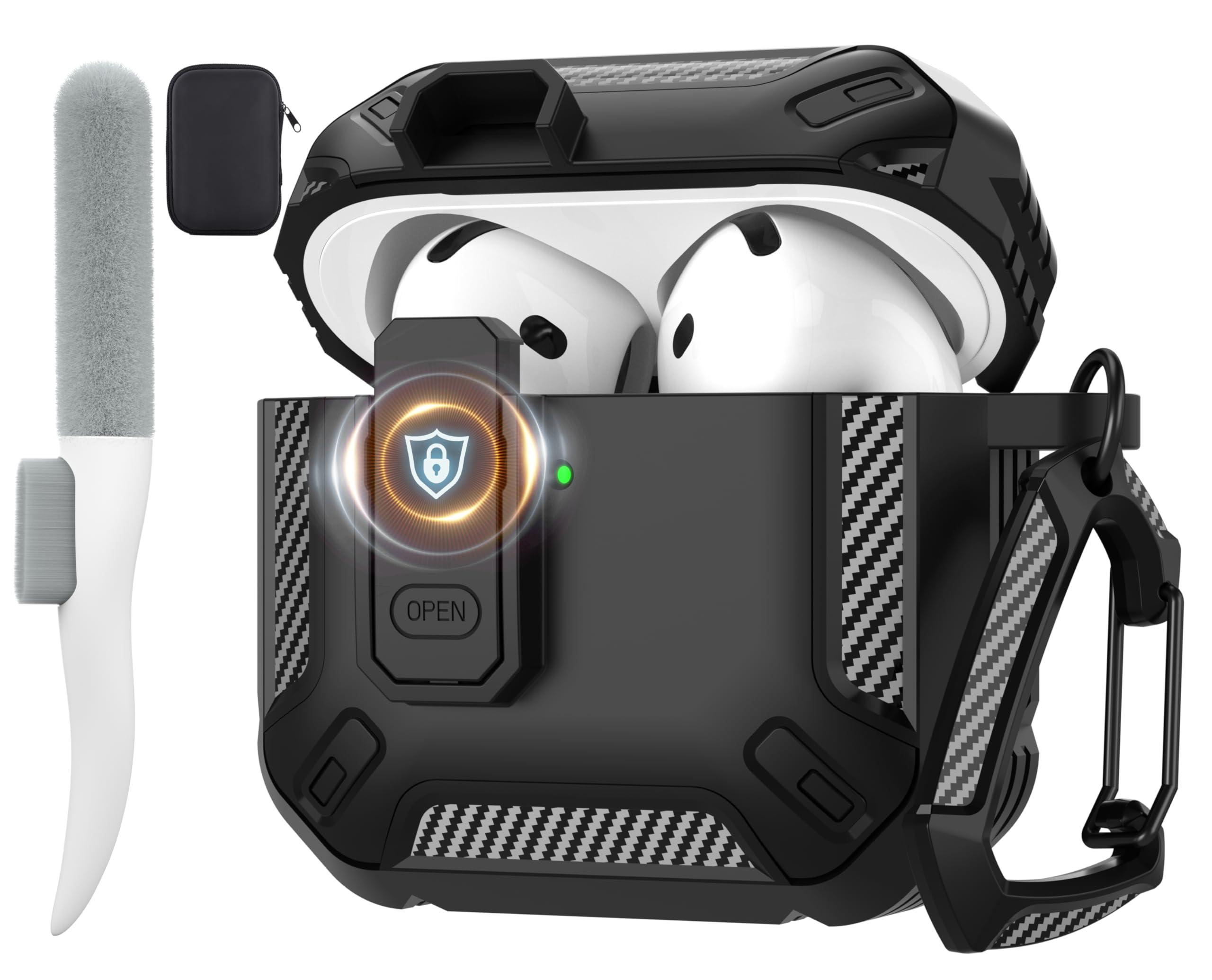 Maxjoy for AirPods 4 Case with Lock, AirPods 4th Generation Case Cover with Cleaner Kit Shockproof AirPod Gen 4 Protective Cases with Keychain Compatible with Apple AirPods4 2024 2025, Black