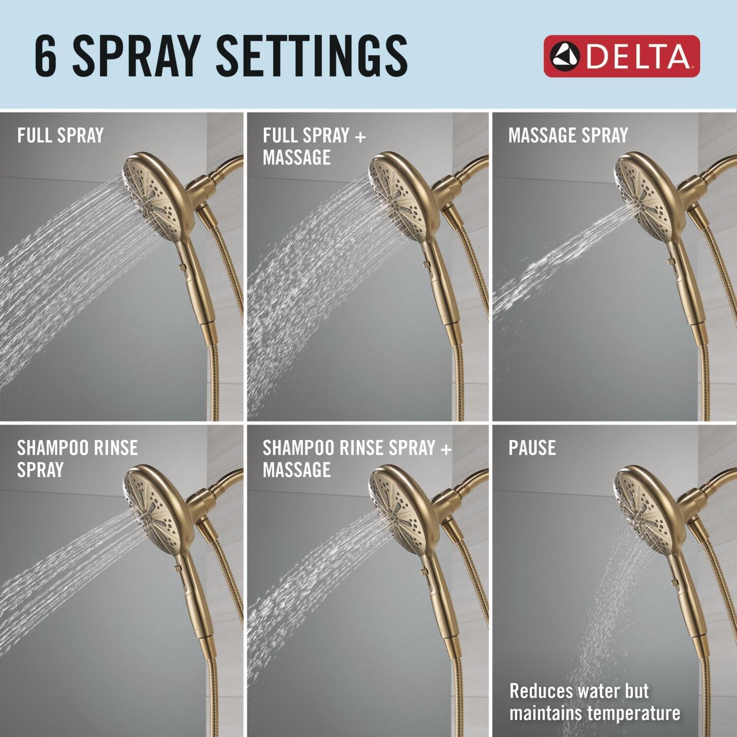 Delta Faucet Nicoli 14 Series Single-Handle Tub and Shower Trim Kit, Gold Shower Faucet with 6-Spray H2Okinetic Hand Held Shower Head with Hose, Champagne Bronze 144749-CZ-HS (Shower Valve Included) - Image 7