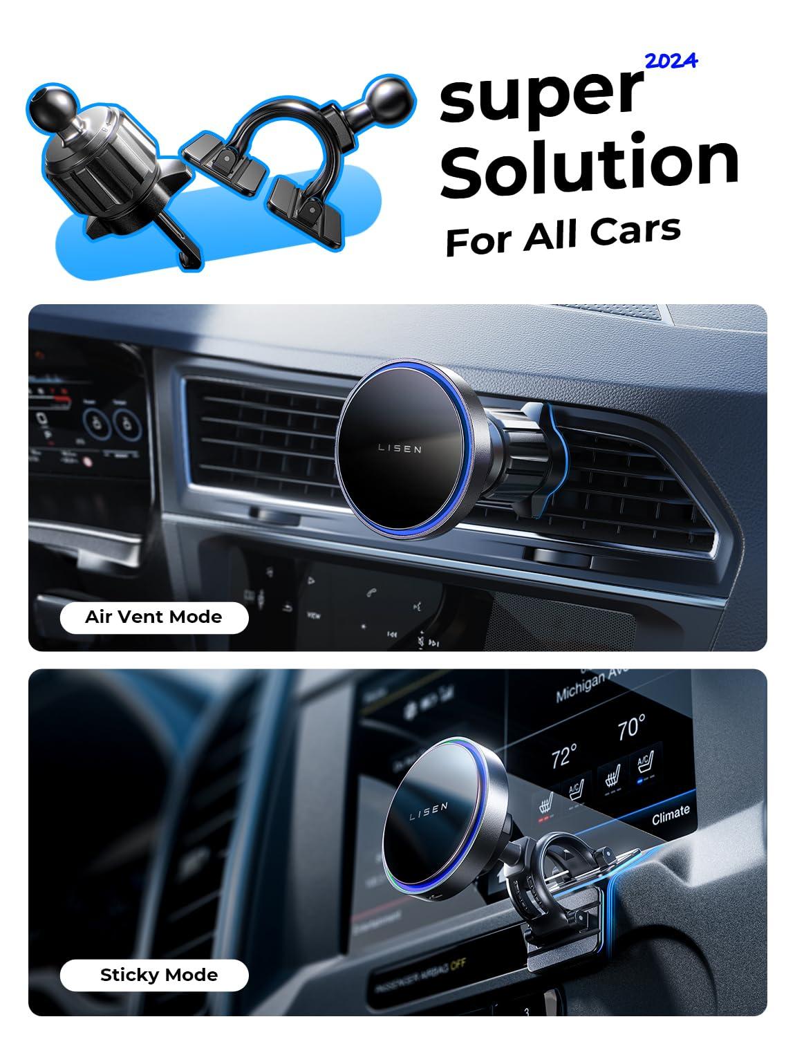 LISEN for 15W MagSafe Car Mount Charger,Magnetic Wireless Car Charger for iPhone 16 Pro Max Accessories,Magnetic Phone Holder for iPhone 16e 15 14 13 12,Samsung with MagSafe,Gifts for Men Women - Image 2