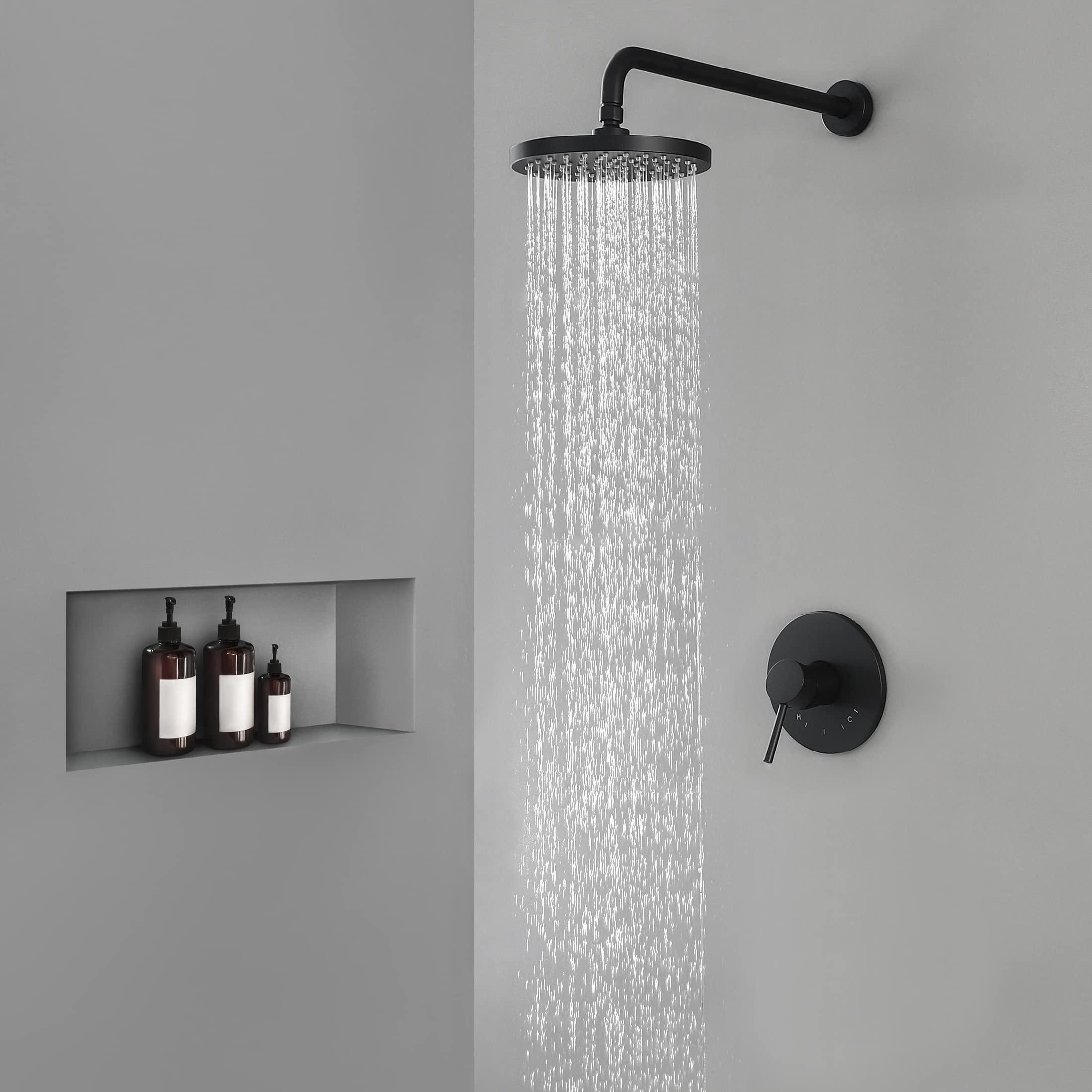 KES Shower Faucets Sets Complete Rain Shower Head Shower Valve and Trim Kit Wall Mount Pressure Balance Black Shower System, XB6202F18-BK - Image 2