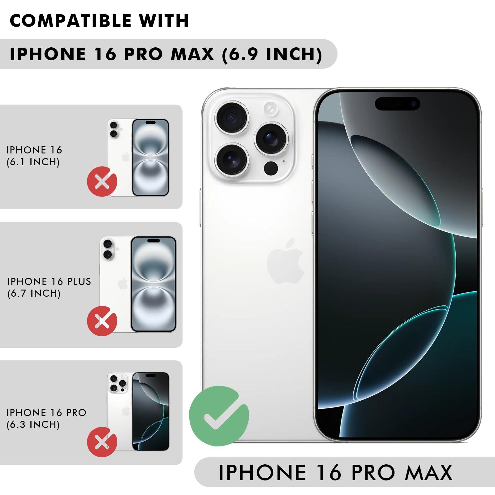 ZVE for iPhone 16 Pro Max Wallet Case for Women, Crossbody Case with Wrist Strap Protective Leather Lanyard with Ring Holder Flip Cover 6.9 Inch - Black - Image 6