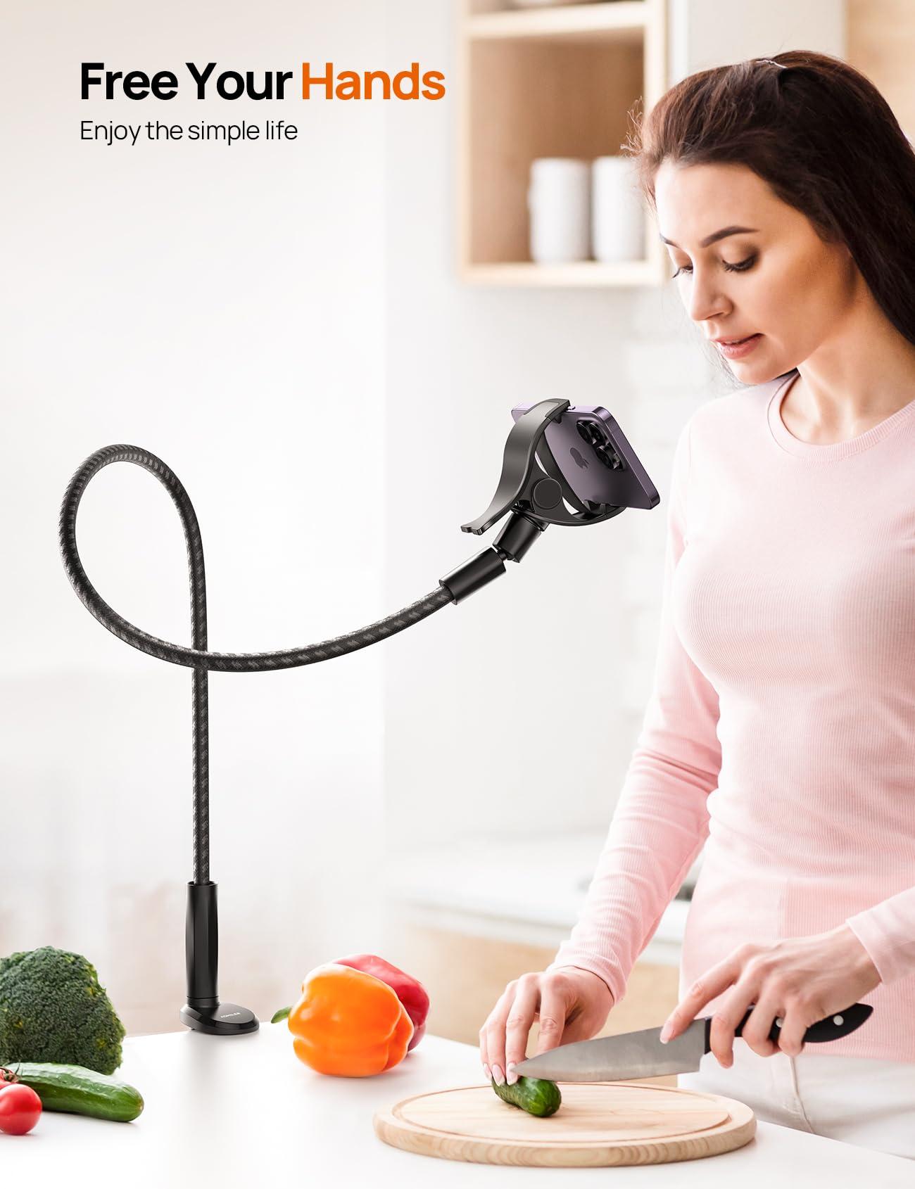 Aomiker Gooseneck Phone Holder for Bed - [2025 Upgrade Nylon Braid] 38” Long Flexible Lazy Arm Clip, 360 Adjustable Overhead Phone Mount for iPhone 15 14 13 12 11 Pro Max Mini Plus, all 4-7" Cellphone - Image 5