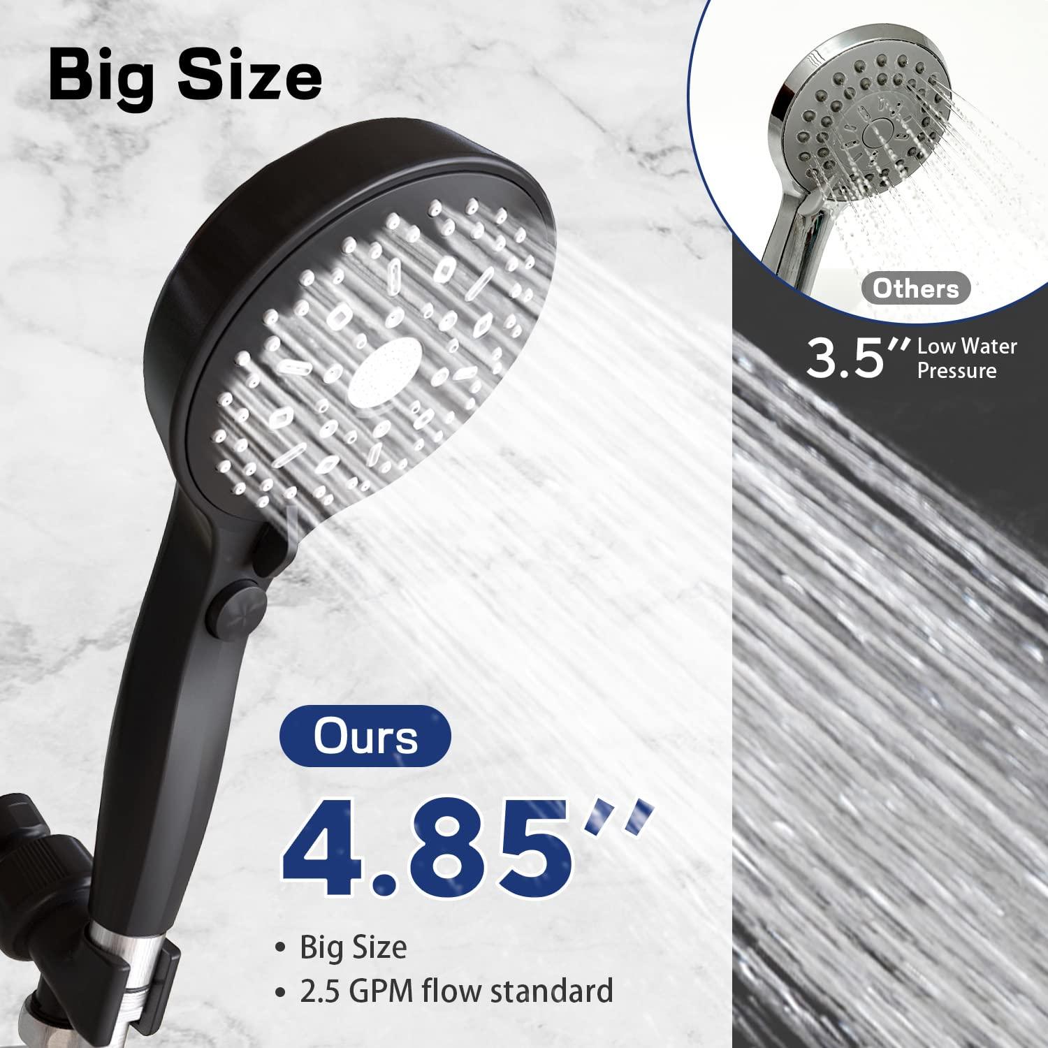 High Pressure Handheld Shower Head 11 Spray Settings, 4.85 inch Pause Switch Water Saving Shower Head, Removable High Flow Bathroom Showerhead with Long Hose and Adjustable Bracket (Matte Black) - Image 3