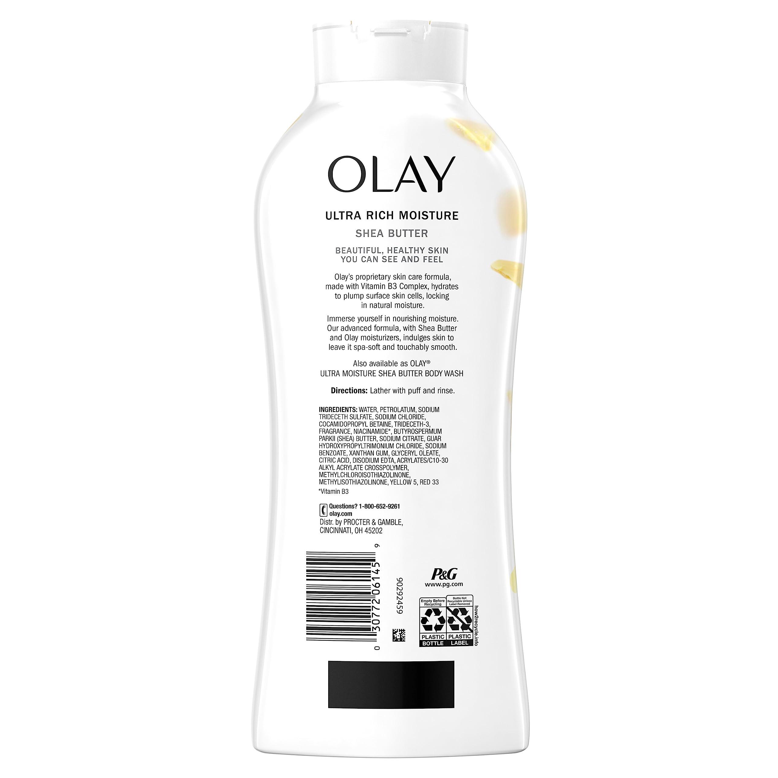 Olay Body Wash for Women, Ultra Moisture, 24hr Moisturizing, Hydrating & Refreshing, B3 Vitamin Complex, Free of Parabens & Phthalates, For All Skin Types, Shea Butter Scent, 22 fl oz (Pack of 4) - Image 11