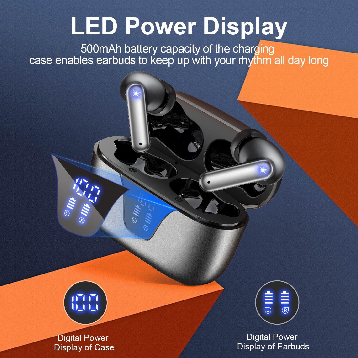 ZIUTY Wireless Earbuds, 2025 Bluetooth Headphones, 50hrs Stereo Deep Bass Ear Buds with Power Display Charging Case, buit in Mic, IPX5 Waterproof Headset for iPhone Andriod Phones - Image 2