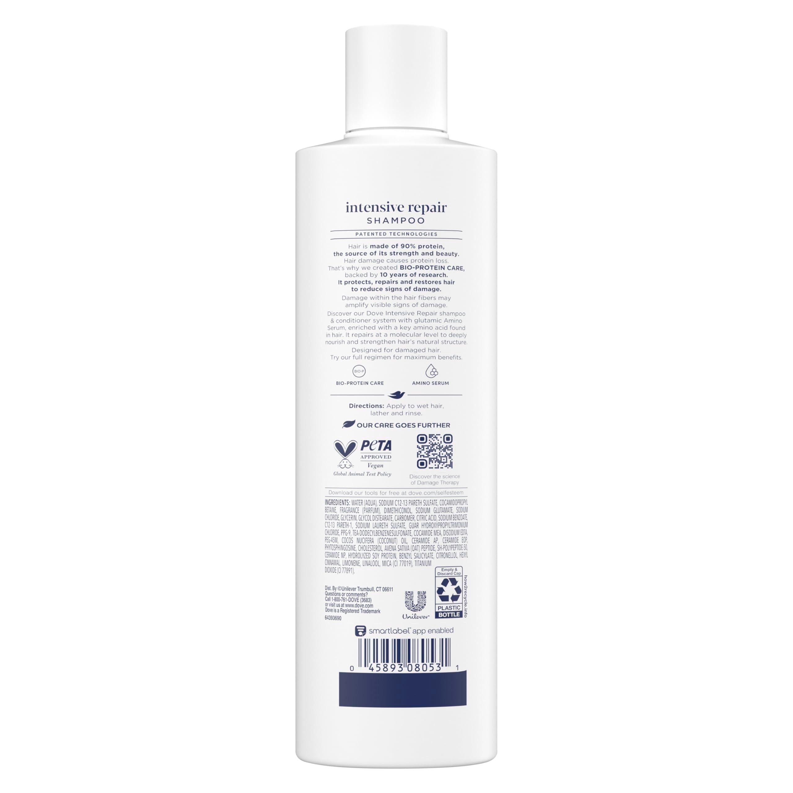 Dove Shampoo 4 count Intensive Repair for Damaged Hair with Bio-Protein Care Technology and Amino Serum 12 Fl Oz - Image 2
