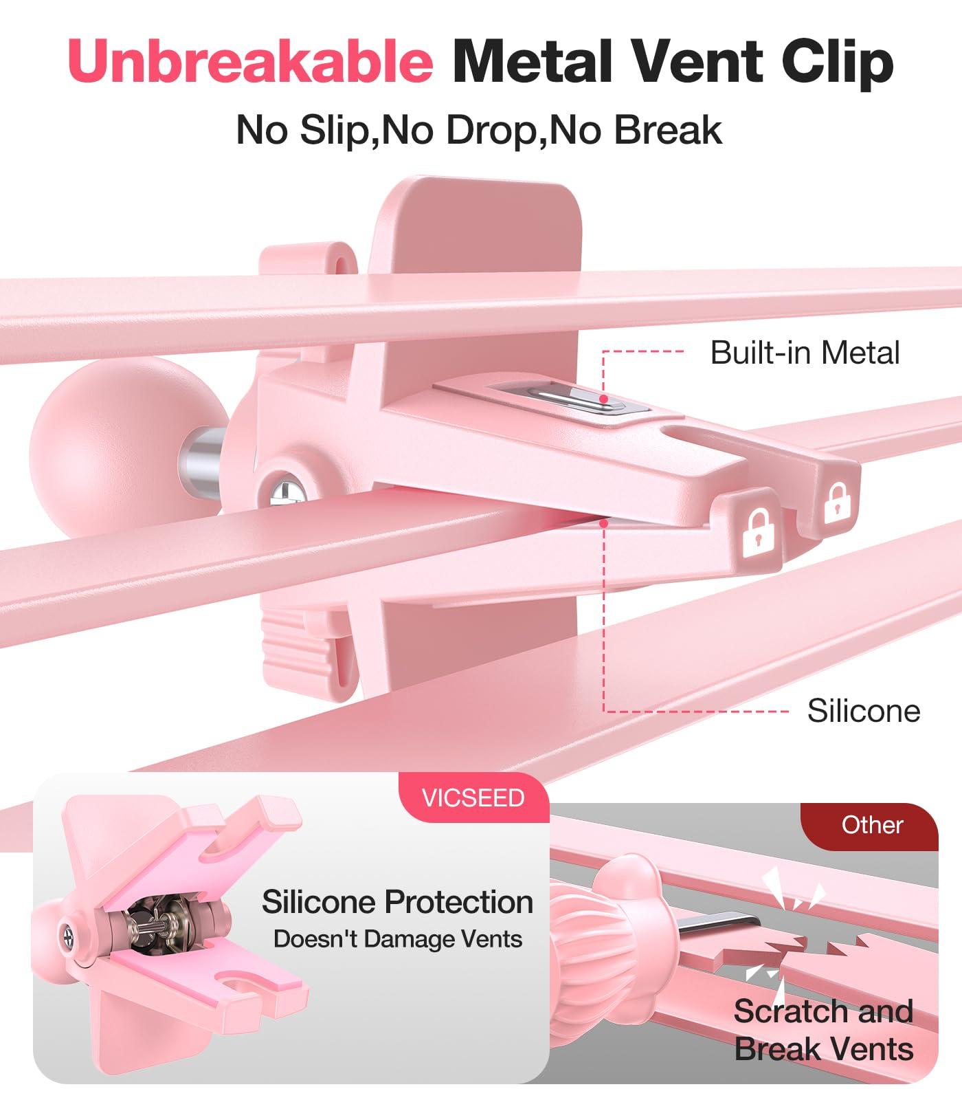 VICSEED Pink Phone Holder for Your Car [ Sturdy & Secure ] Air Vent Phone Mount for Car Hands Free Easy Clamp Cradle in Vehicle for iPhone Samsung Android Smartphone, Pink Car Accessories - Image 3