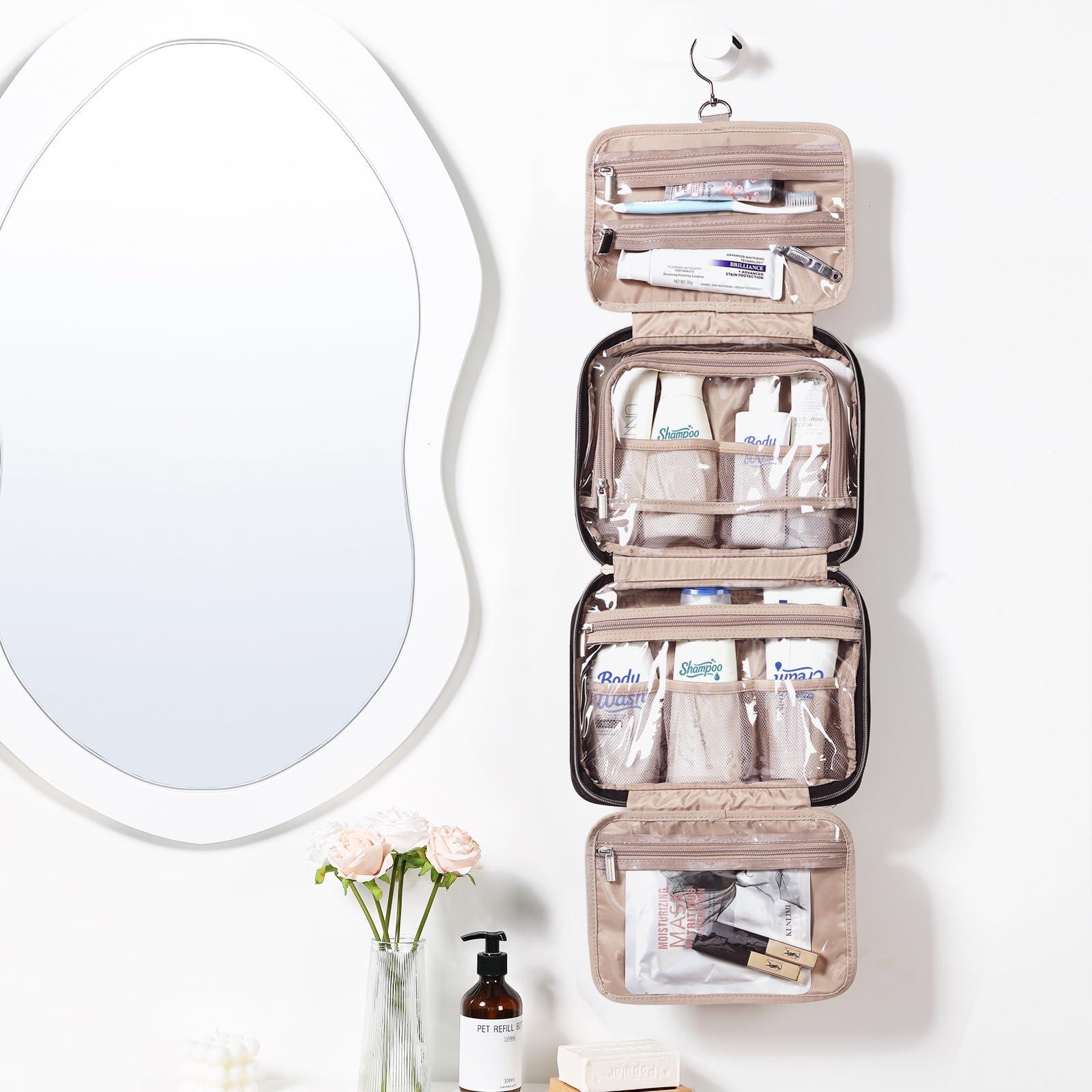 NISHEL Travel Toiletry Bag for women, Portable Hanging Organizer for Travel-Sized Shampoo, Conditioner, Brushes Set, makeup Accessories, Medium Size, Black - Image 2