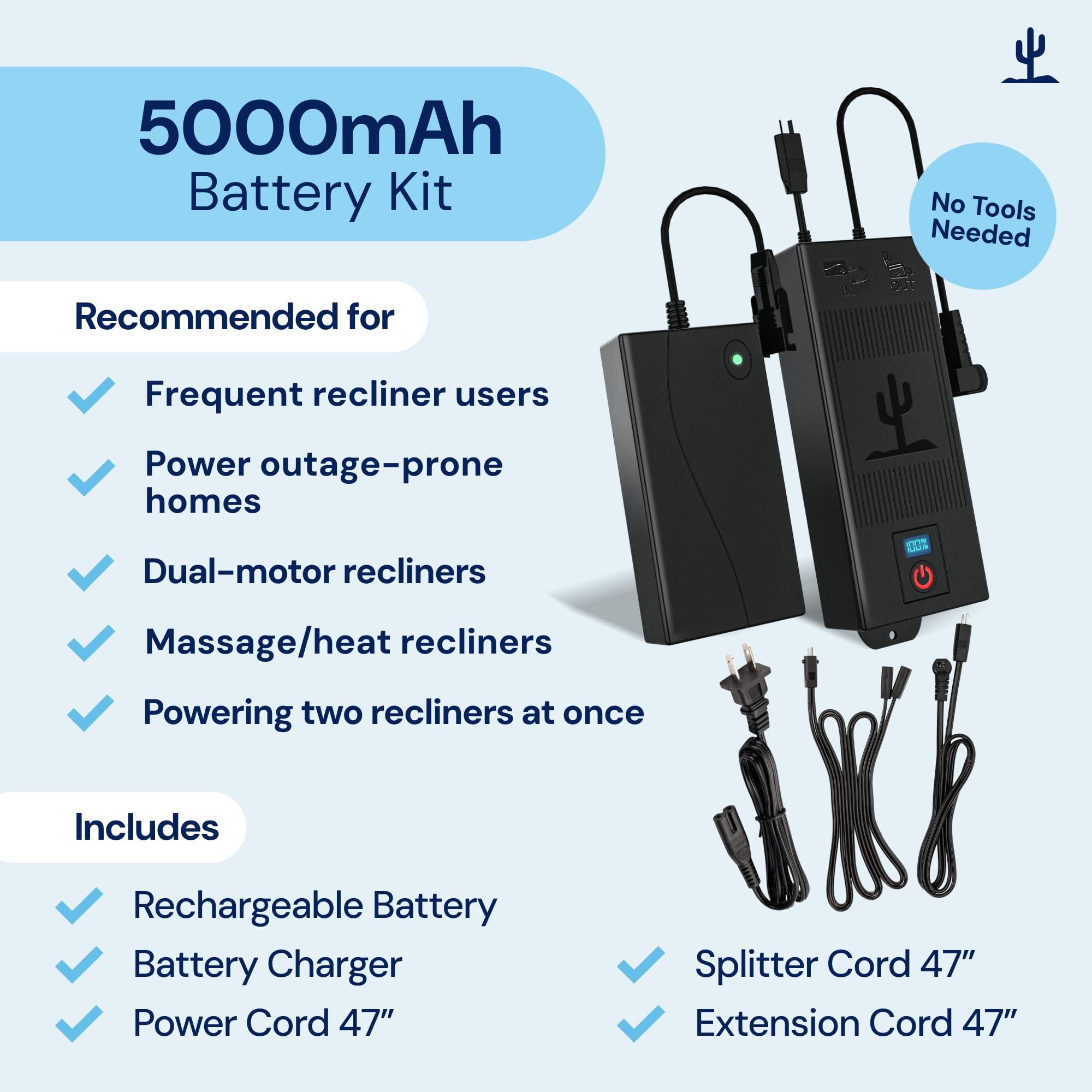 The Blue Cactus Big Battery Pack for Reclining Furniture with LED Screen and Low Charge Alerts – Wireless 5000mAh Couch Battery Pack Rechargeable for Power Recliner Power Supply - Image 2