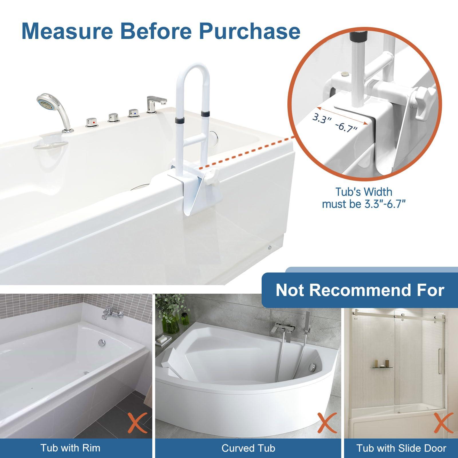 HEPO Grab Bars for Bathtubs and Showers, Adjustable Bathtub Safety Rail for Seniors, Tub Grab Bar for Bathroom, Assistance Bathtub Handle Clamp for Elderly Bath Support, White - Image 3