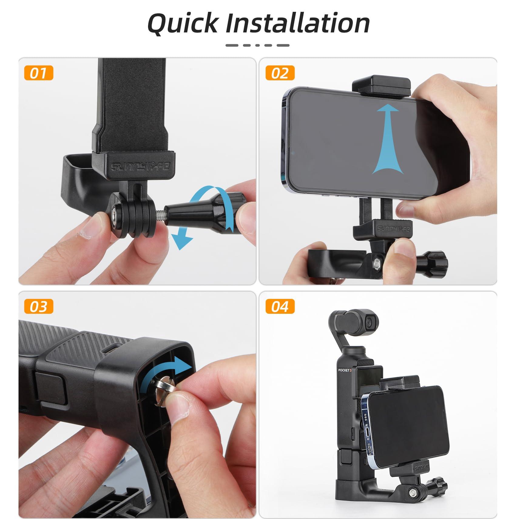 WOENJO DJI Pocket 3 Phone Holder Set Expansion Accessories with 1/4" Thread Hole Compatible with DJI Osmo Pocket 3 and Smartphone, Used with Tripod and Extension Rod - Image 7