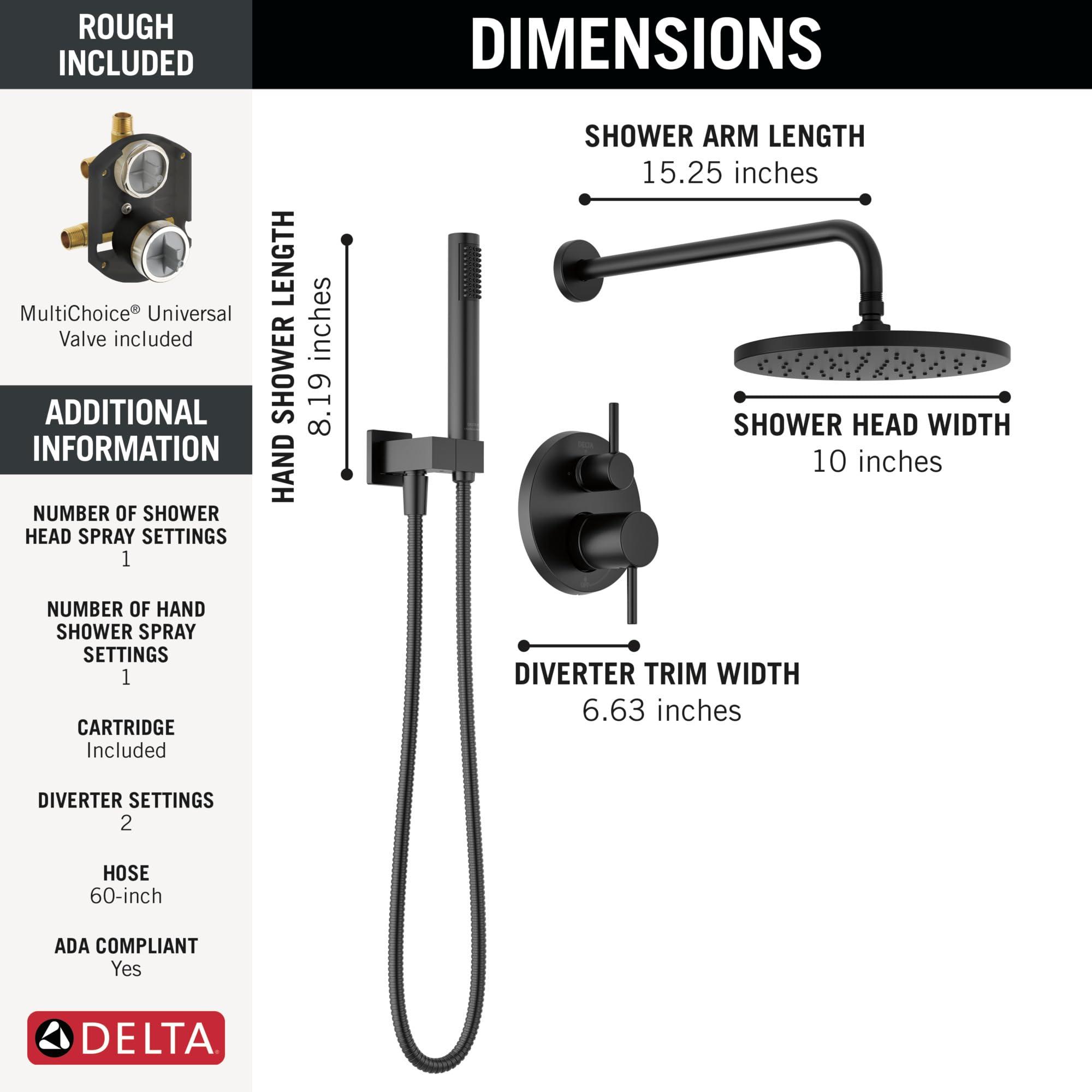 Delta Faucet Modern Raincan 2-Setting Shower Round System Including Rain Shower Head and Handheld Spray Black, Rainfall Shower System Brushed Black, Shower Valve Trim Kit, Matte Black 342702-BL - Image 3