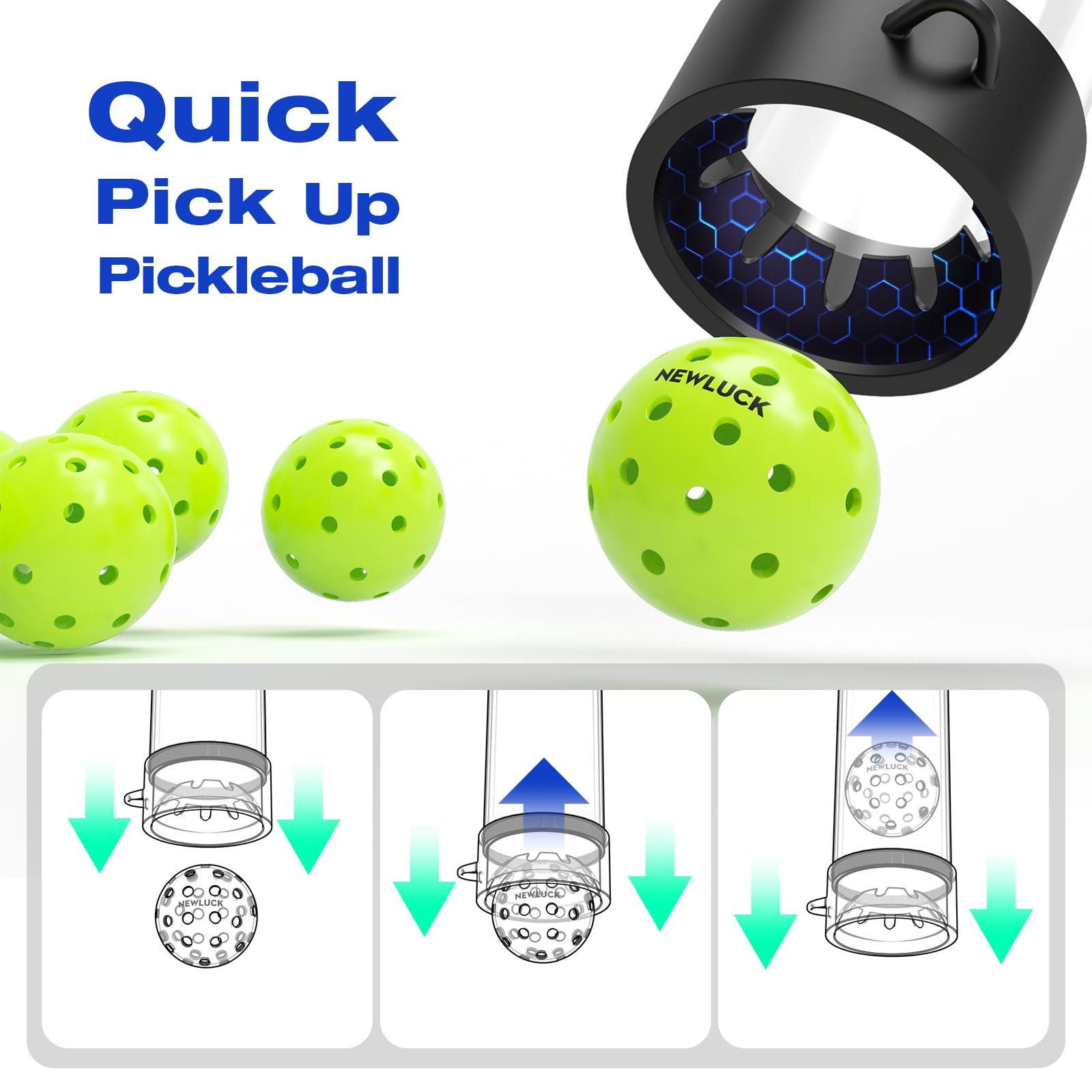 Newluck Multi-Functional Pickleball Ball Picker, Quick Collection, Adjustable Length for All Ages, Back and Knee Protection, Lightweight and Portable - Image 2