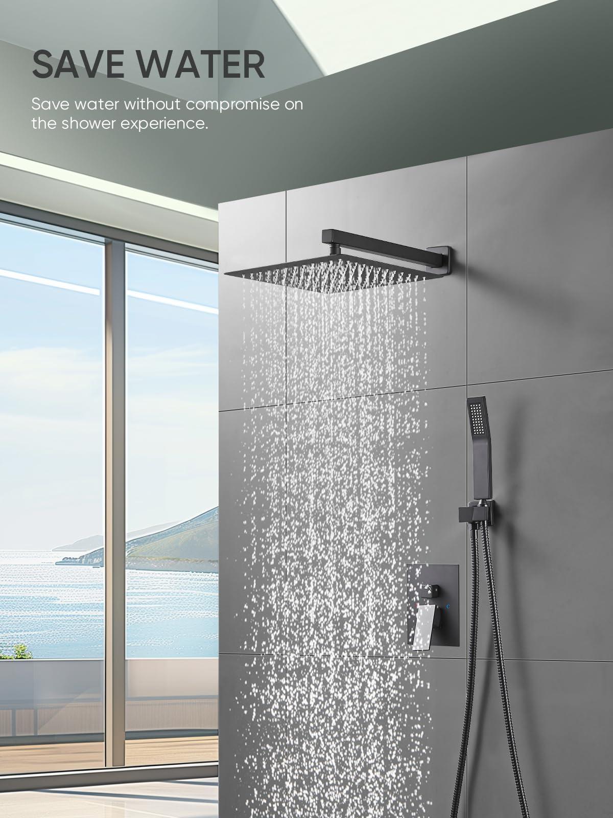 Cobbe Shower System, Shower Faucets Sets Complete, 12 Inches Matte Black Shower Fixtures with Handheld, Black Shower Faucet Set for Bathroom Rough-in Valve Body and Trim Included - Image 7