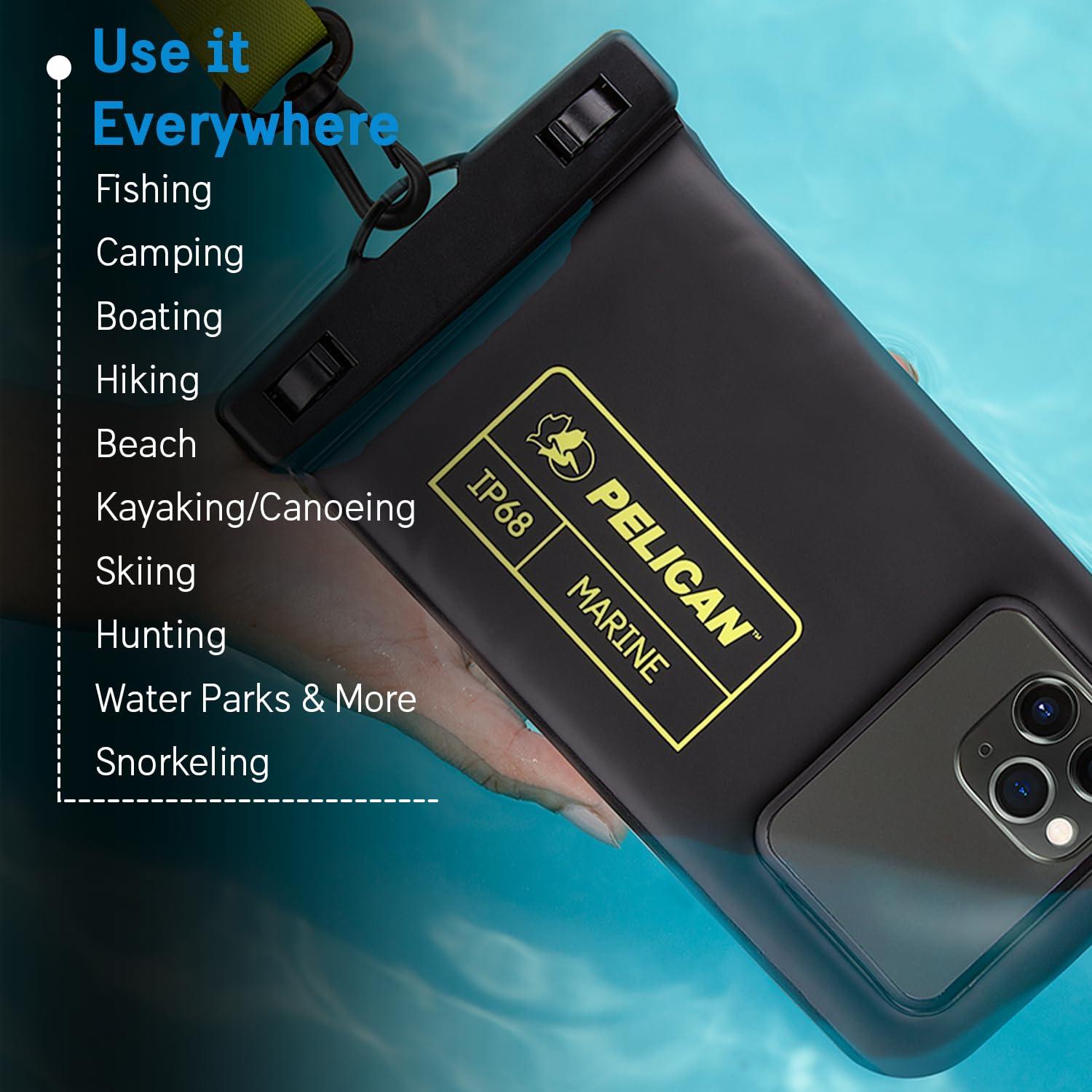 Pelican Marine - IP68 Waterproof Phone Pouch/Case (Regular Size) - Floating Waterproof Phone Case for iPhone 14 Pro Max/ 13 Pro Max/ 12 Pro Max/ 11/ S23 Ultra - Detachable Lanyard - Black/Yellow - Image 7