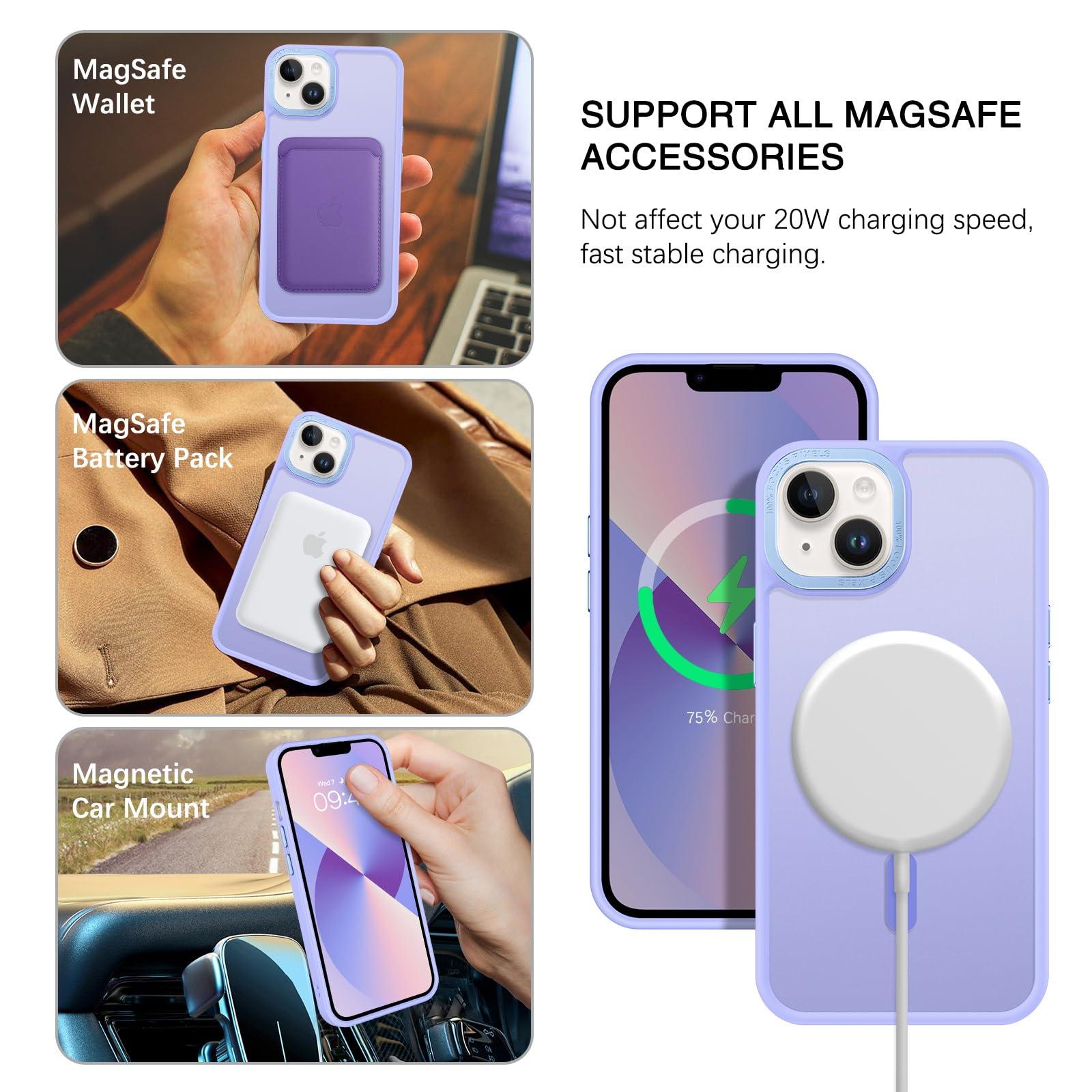 BENTOBEN Magnetic for iPhone 13 Case & iPhone 14 Case [Compatible with Magsafe] Translucent Matte Phone Case iPhone 13/14 Slim Shockproof Women Men Protective Cover for iPhone 13/14 6.1", Lavender - Image 2