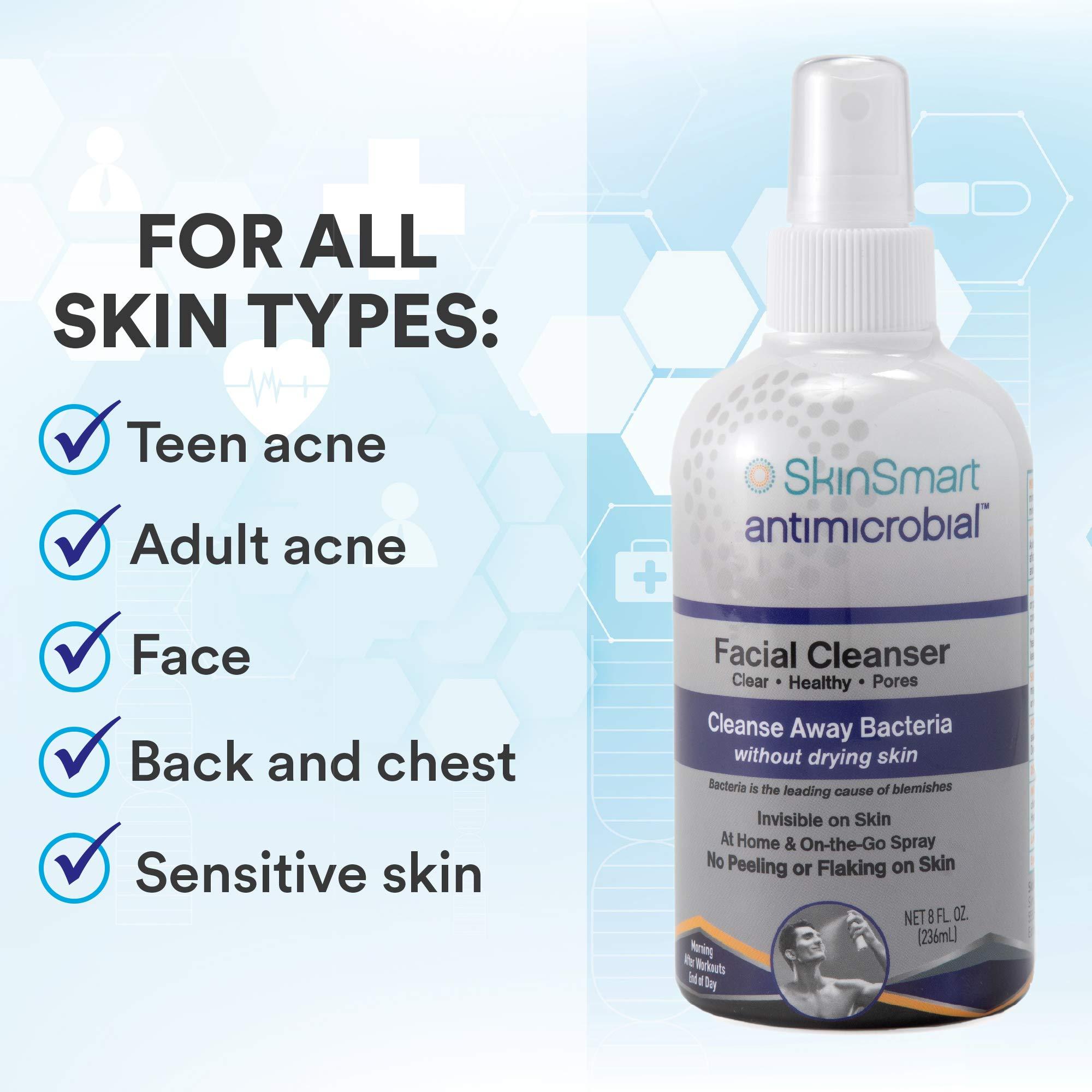SkinSmart Facial Cleanser for Acne, Targets Bacteria for Active Teenage Athletes Post Workout and Adult Acne, 8 oz Spray Bottle, Safe for Multiple Daily Uses - Image 3