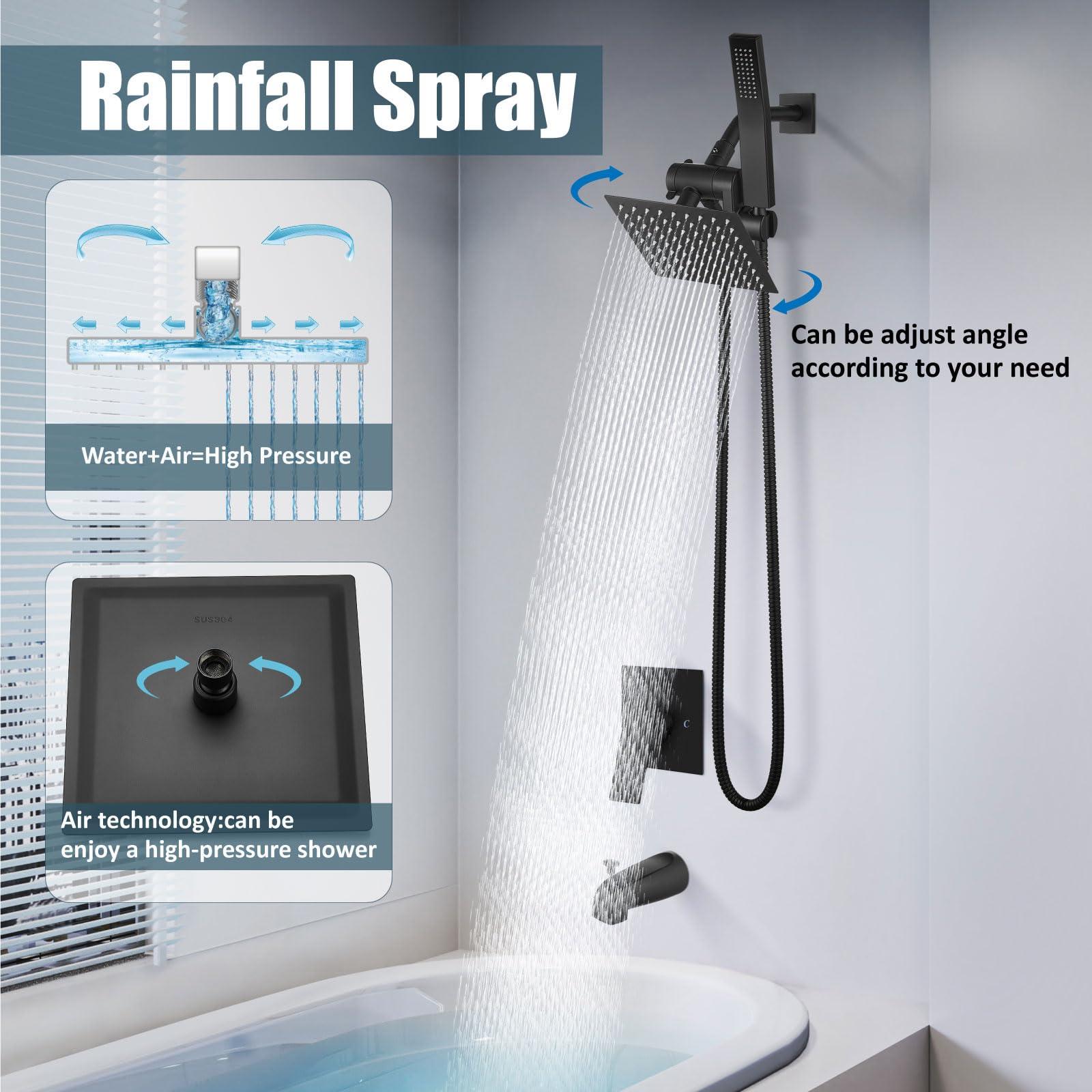 Aolemi Shower Tub Faucet Set with Handheld Spray Shower System Single Shower Rainfall Head and Handle with Tub Spout Combo Rough-in Valve Included Shower Trim Kit 6 Inch Shower Head, Matte Black - Image 5