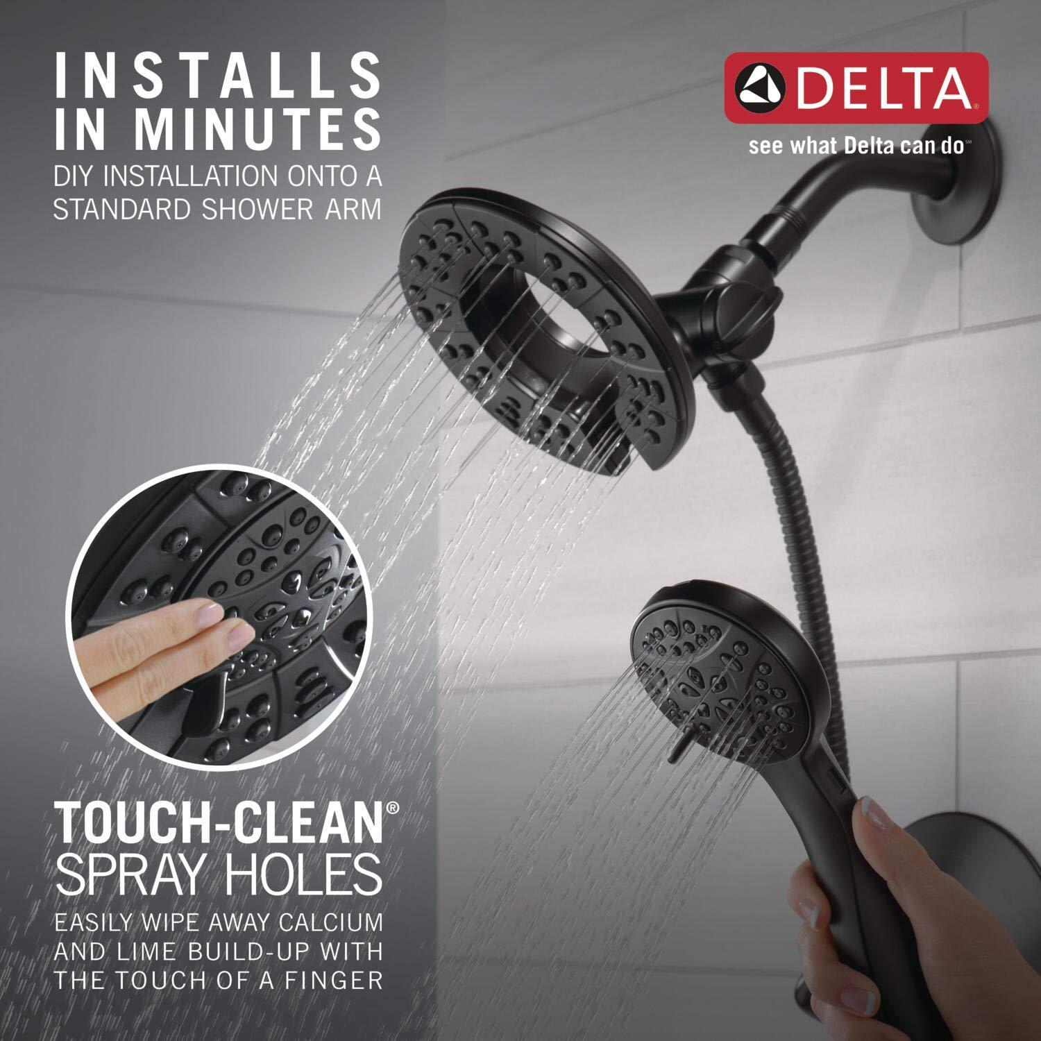 Delta Faucet Arvo 14 Series Single-Handle Shower Faucet, Shower Trim Kit with 4-Spray In2ition 2-in-1 Dual Hand Held Shower Head with Hose, Matte Black 142840-BL-I (Valve Included) - Image 5