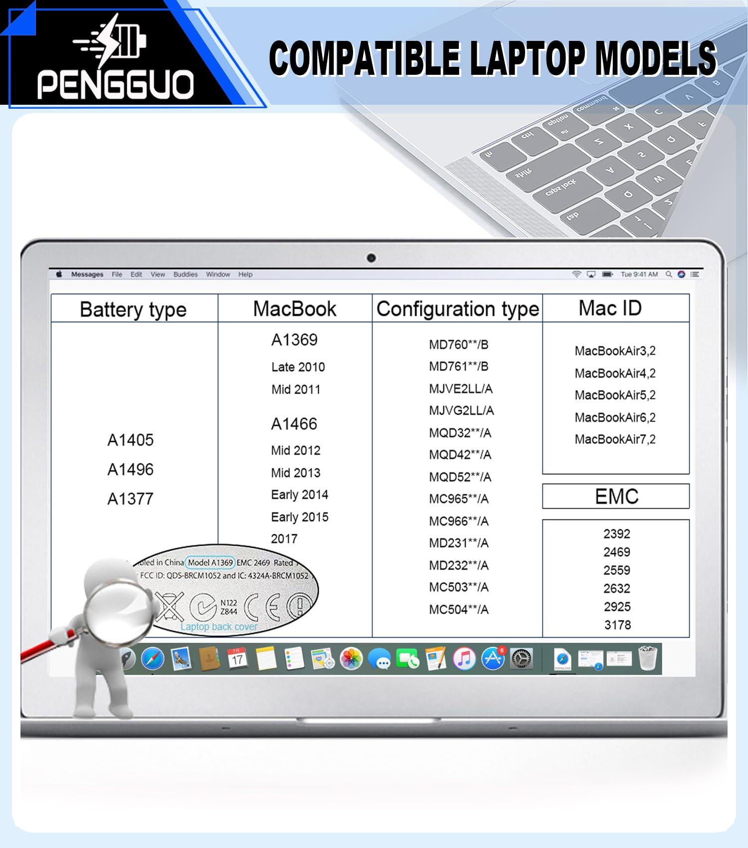 pengguo Battery for MacBook Air 13 Inch A1466 (Mid 2012, Mid 2013, Early 2014, Early 2015, 2017) A1369 (Late 2010, Mid 2011) Replacement Battery Model A1496 A1377 A1405 (Upgraded 6.2 Versions) - Image 7