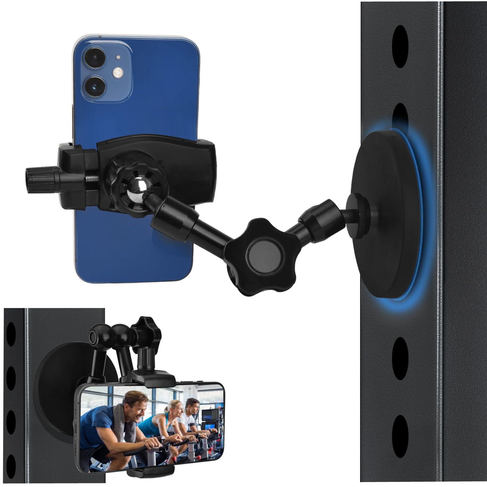 HOYXUN Magnetic Phone Holder for Gym/Tractor/Boat/Forklift, Heavy Duty Gym Magnetic Phone Holder Mount with 3.46" Super Strong Magnetic Base, 360 Adjustable Metal Arm, Fit for All Smartphones