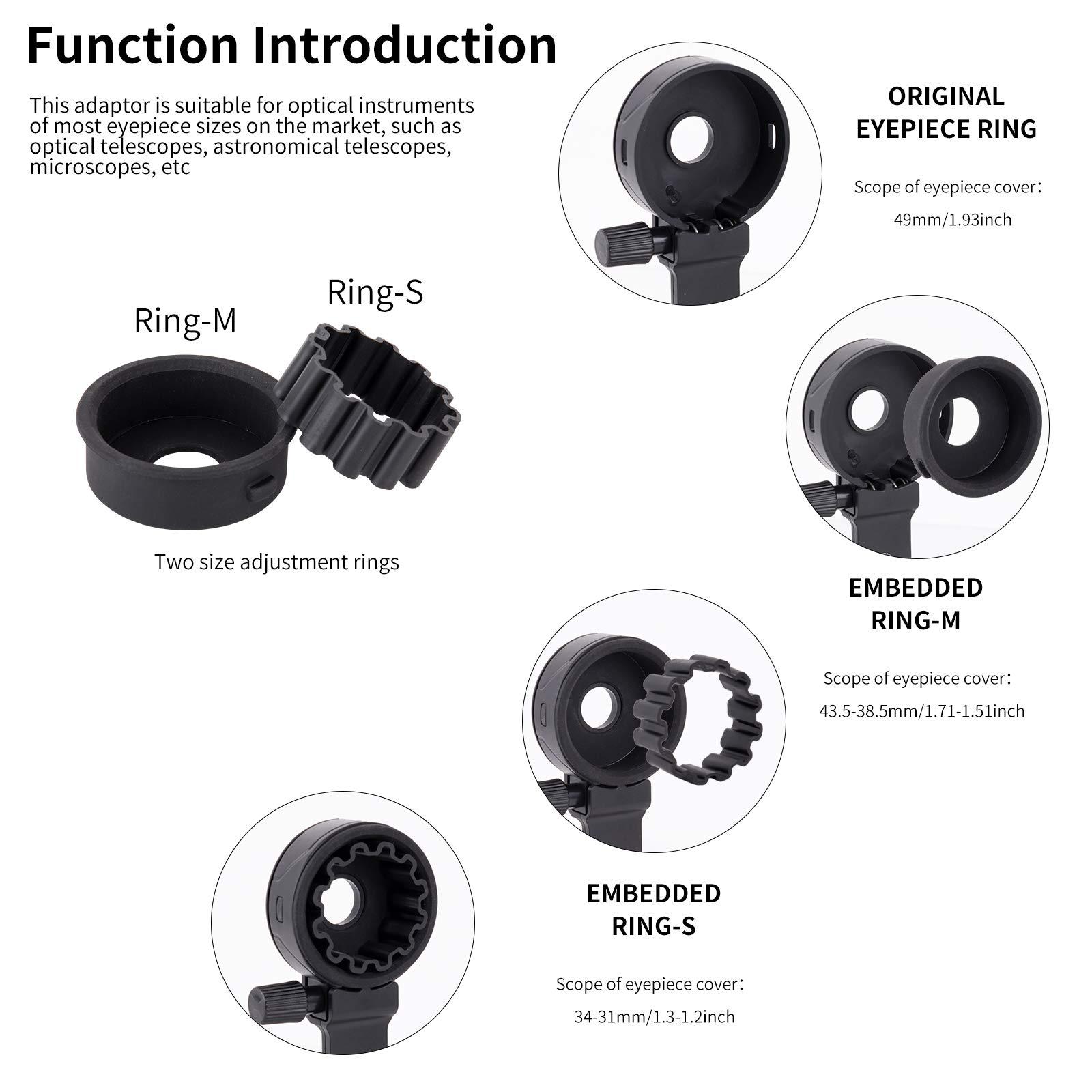 LUXUN Universal Cell Phone Photography Adapter Smart Phone Adapter Mount-Quick Smartphone Adapter Holder Clip Bracket for Binoculars Telescope Monocular Spotting Scope Microscope Accessories - Image 2