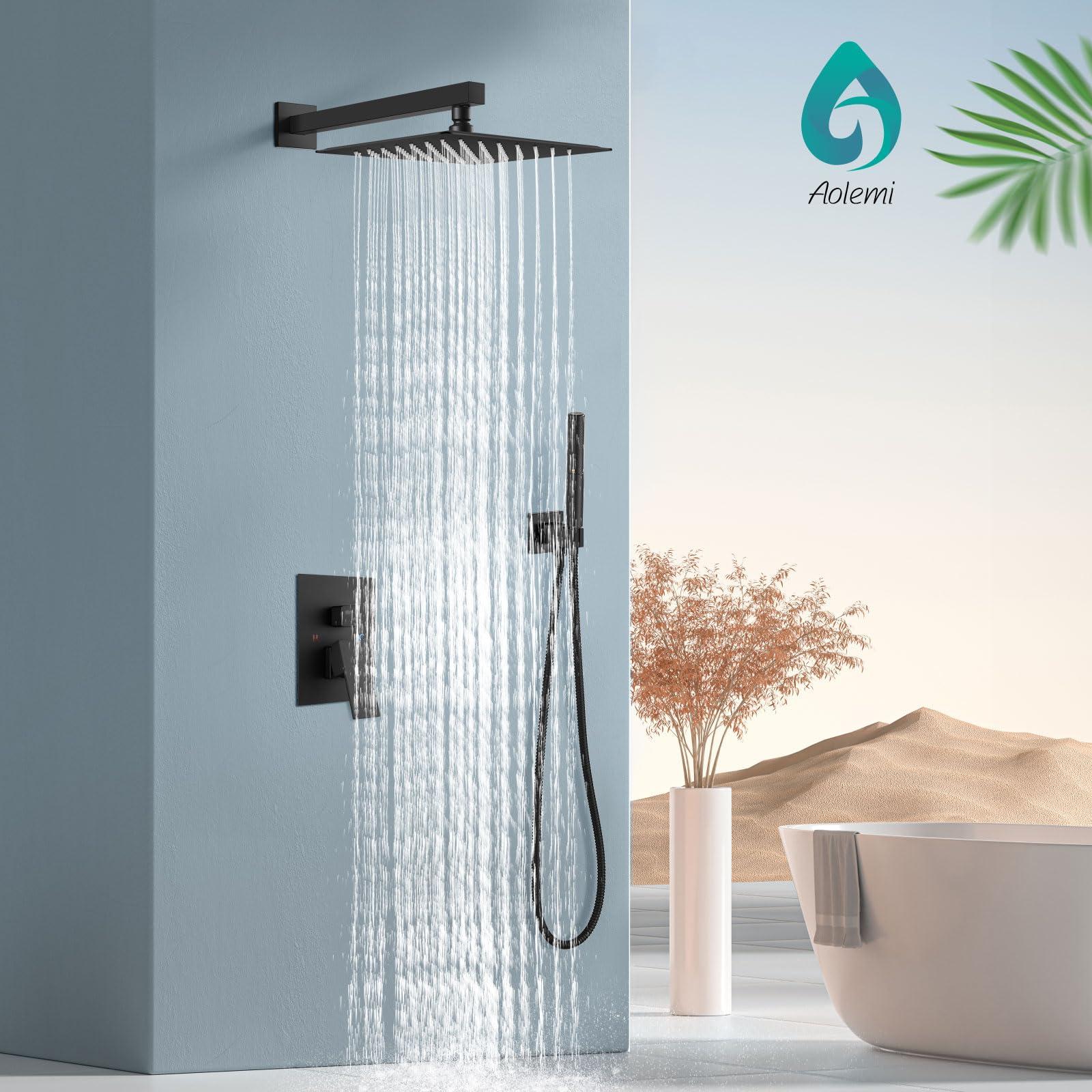 Aolemi Shower System with Rainfall Shower Head and Handheld Wall Mount,High Pressure Shower Faucet Set Fixture Combo with 2 in 1 Handheld Spray Rough-in Valve,12 Inch Shower Head Matte Black - Image 2