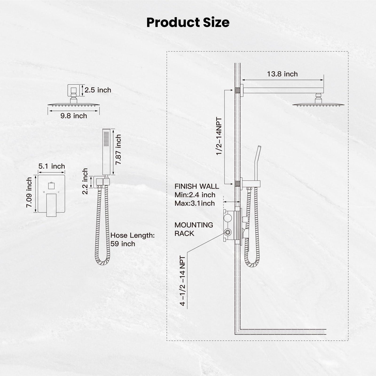 gotonovo Rainfall Bathroom Shower System Rain Shower Head and Handle Set Wall Mounted Shower Complete Combo Solid Brass Pressure Balancing Shower Mixer Valve 10 Inch Matte Black - Image 2