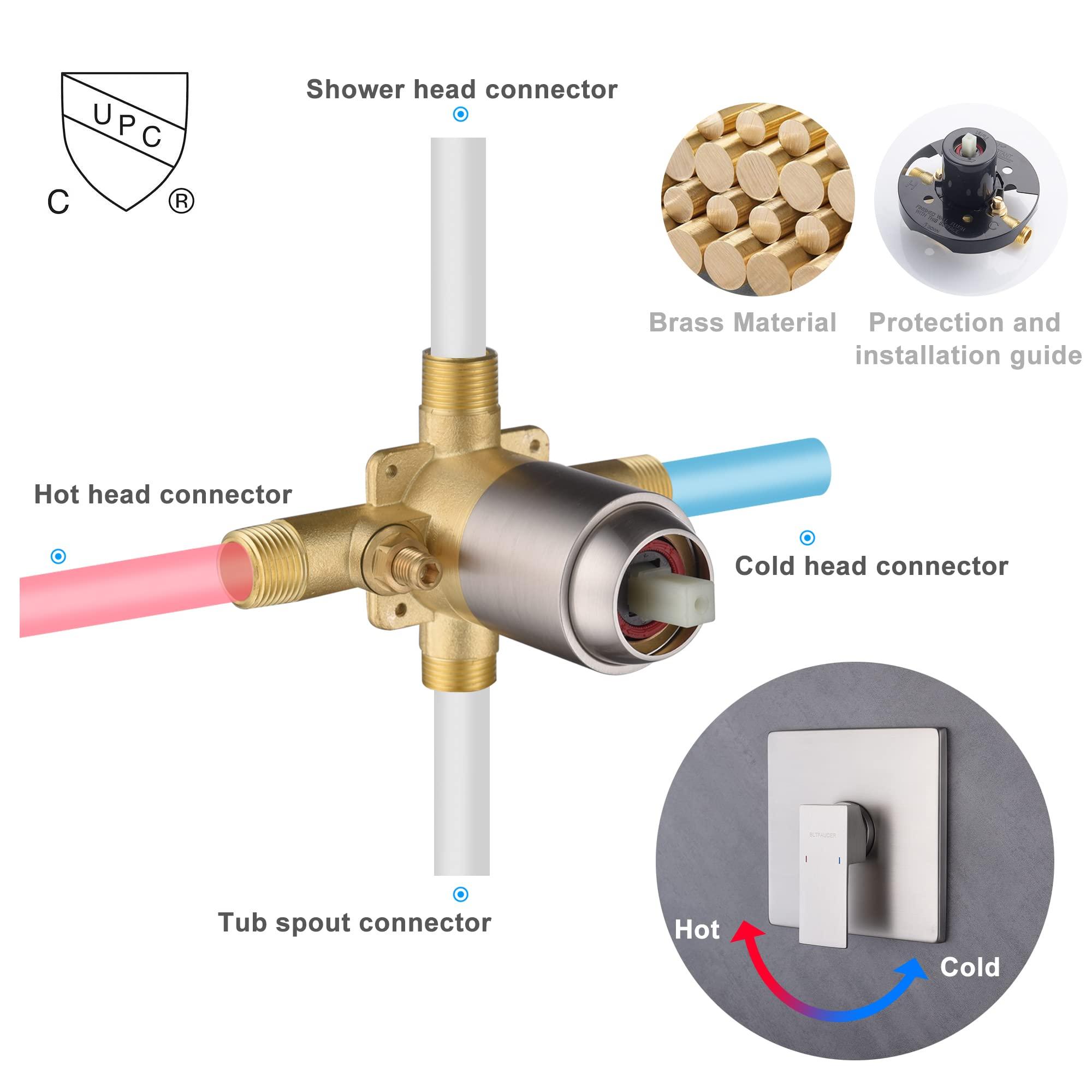 BLTFAUCER Tub Shower Faucet with 8 Inch Shower Head and Handheld, Shower Faucet Set Complete with Adjustable Extension Shower Arm, Tub Spout, Pressure Balance Rough-in Valve Included(Brushed Nickel) - Image 6