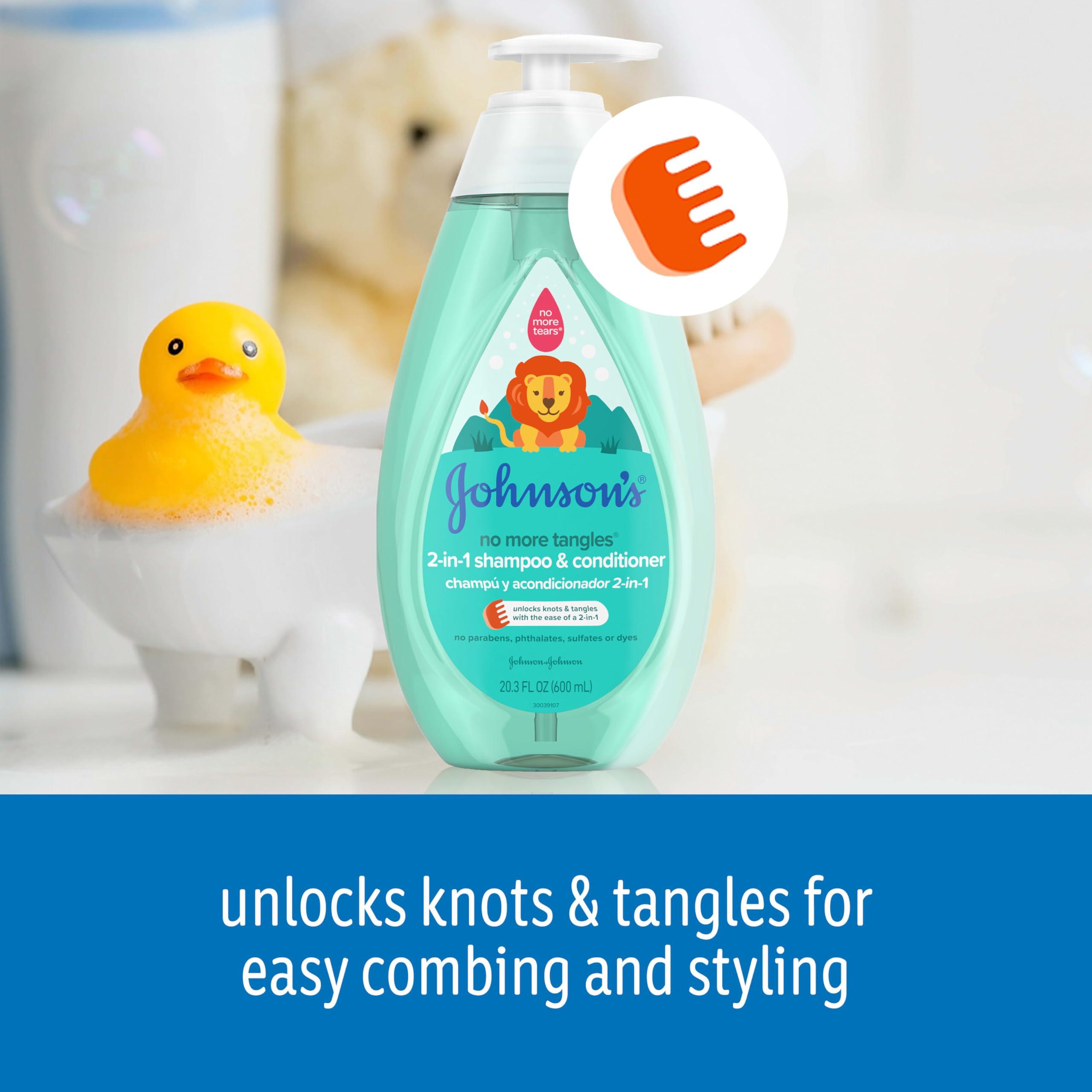 Johnson's Kids No More Tangles 2-in-1 Detangling Shampoo & Conditioner for Kids & Toddlers, Gentle & No More Tears, Hypoallergenic & Free of Parabens, Sulfates & Dyes, 20.3 fl. oz - Image 2