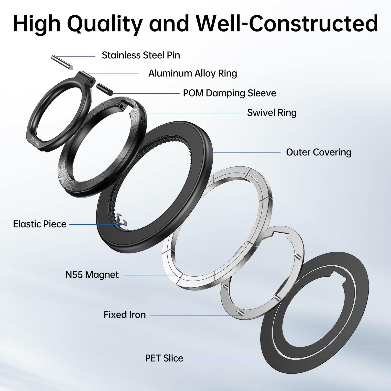 SYNCWIRE Upgraded Magnetic Phone Ring Holder for MagSafe, Magnet Cell Phone Grip Stand Finger Ring Kickstand Two-Sided Magnetic Compatible with iPhone 16 Pro Max 15 14 13 12 MagSafe Accessories - Image 8