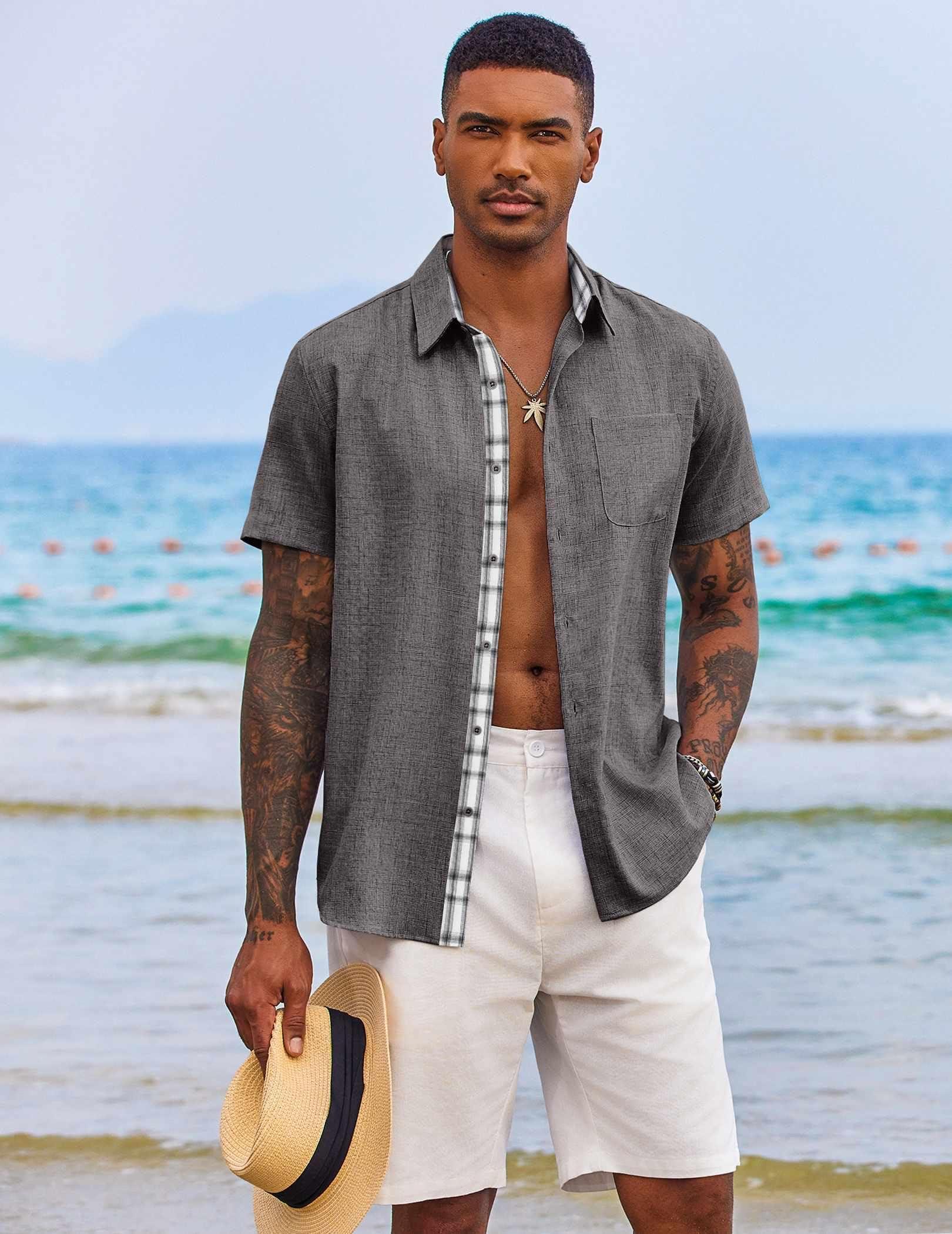 COOFANDY Men's Button Down Shirts Short Sleeve Casual Shirts Summer Beach Shirts Vacation Wedding Shirts with Pocket - Image 2