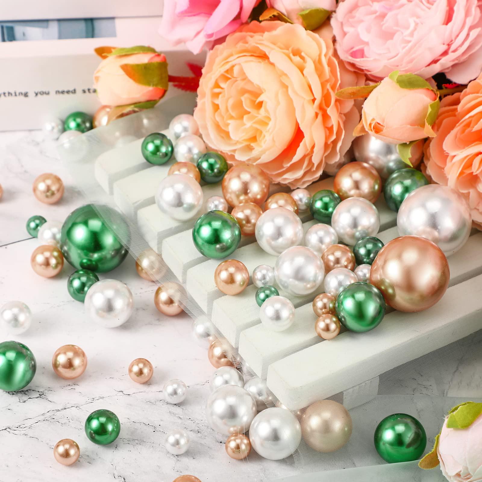 Jadive 200 Pieces Pearl Beads for Vase Filler Centerpieces, No Holes Pearl Makeup Beads for Wedding Holiday Party Home Brushes Holder Decor, 10/14/20/30 mm(Gold, Green, White) - Image 4