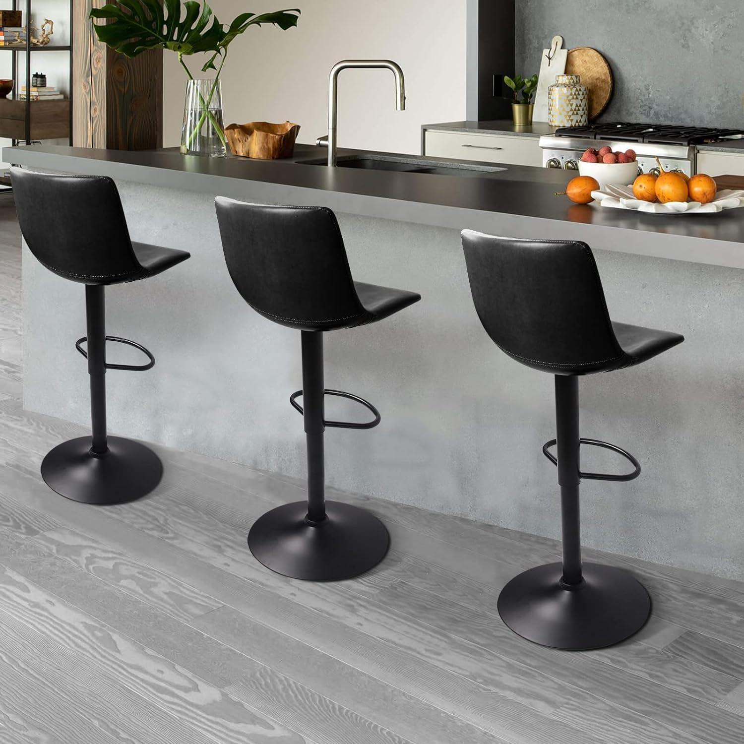 LEMBERI Bar Stools Set of 4, Modern Swivel Bar Chairs Barstools Counter Height with Backrest, Adjustable Faux Leather Upholstered Bar Stool for Kitchen Island (Black) - Image 8