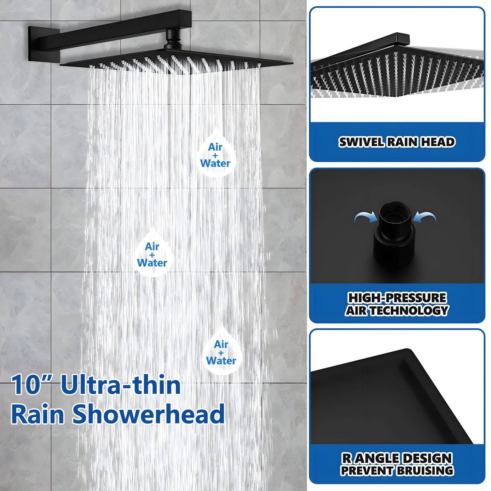 Beati Faucet Shower Faucet Set Complete with 10-Inch Rain Shower Head, Handheld Sprayer, Rough-in Valve Included, High-Pressure Wall-Mounted Shower System for Bathroom, Matte Black - Image 4