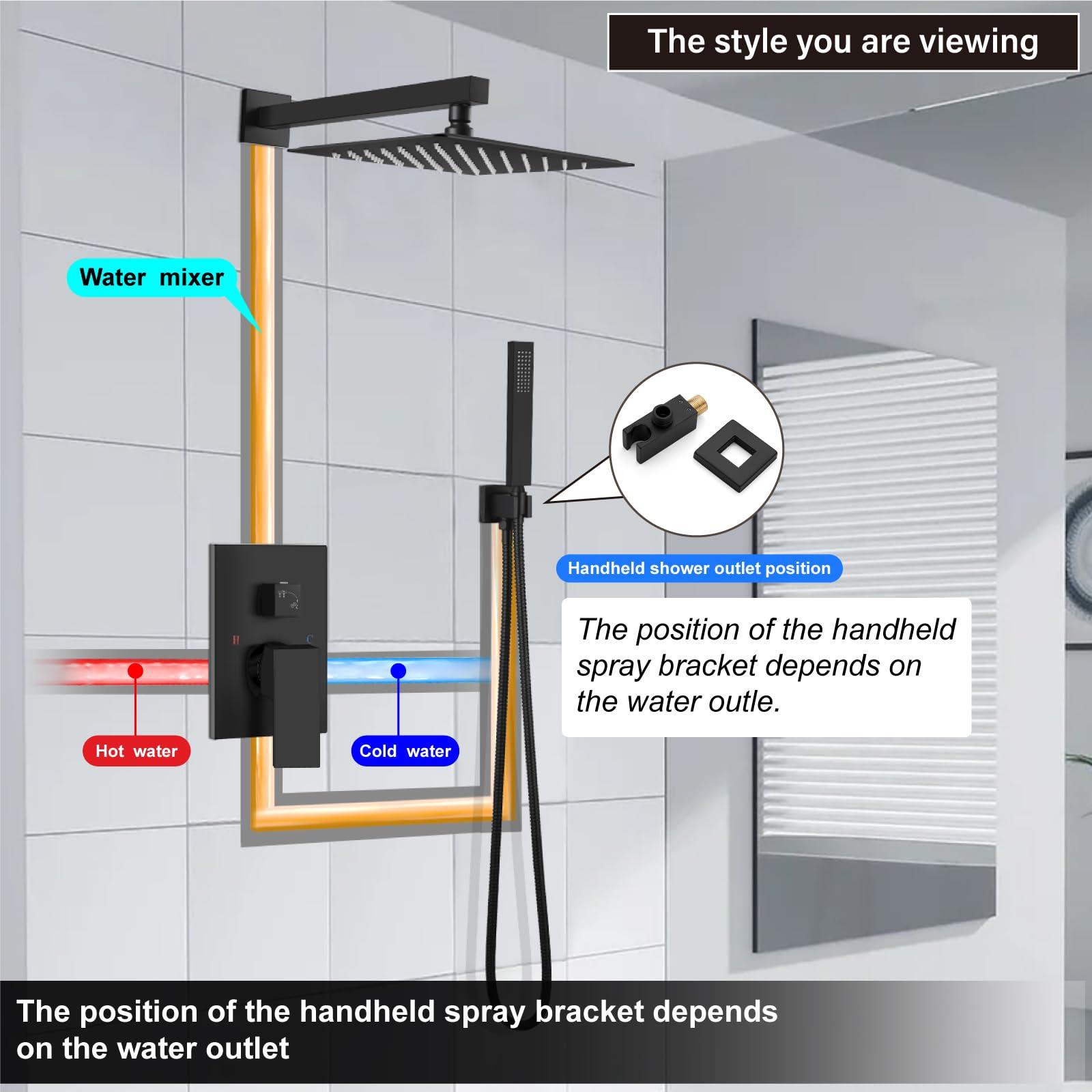 Midanya Rain Shower System Square Rainfall Shower Head Wall Mount Shower Faucet Set with Hand Sprayer Rough-in Valve Trim Kit Bathroom Mixer Shower Combo Set,10 Inch,Matte Black - Image 9