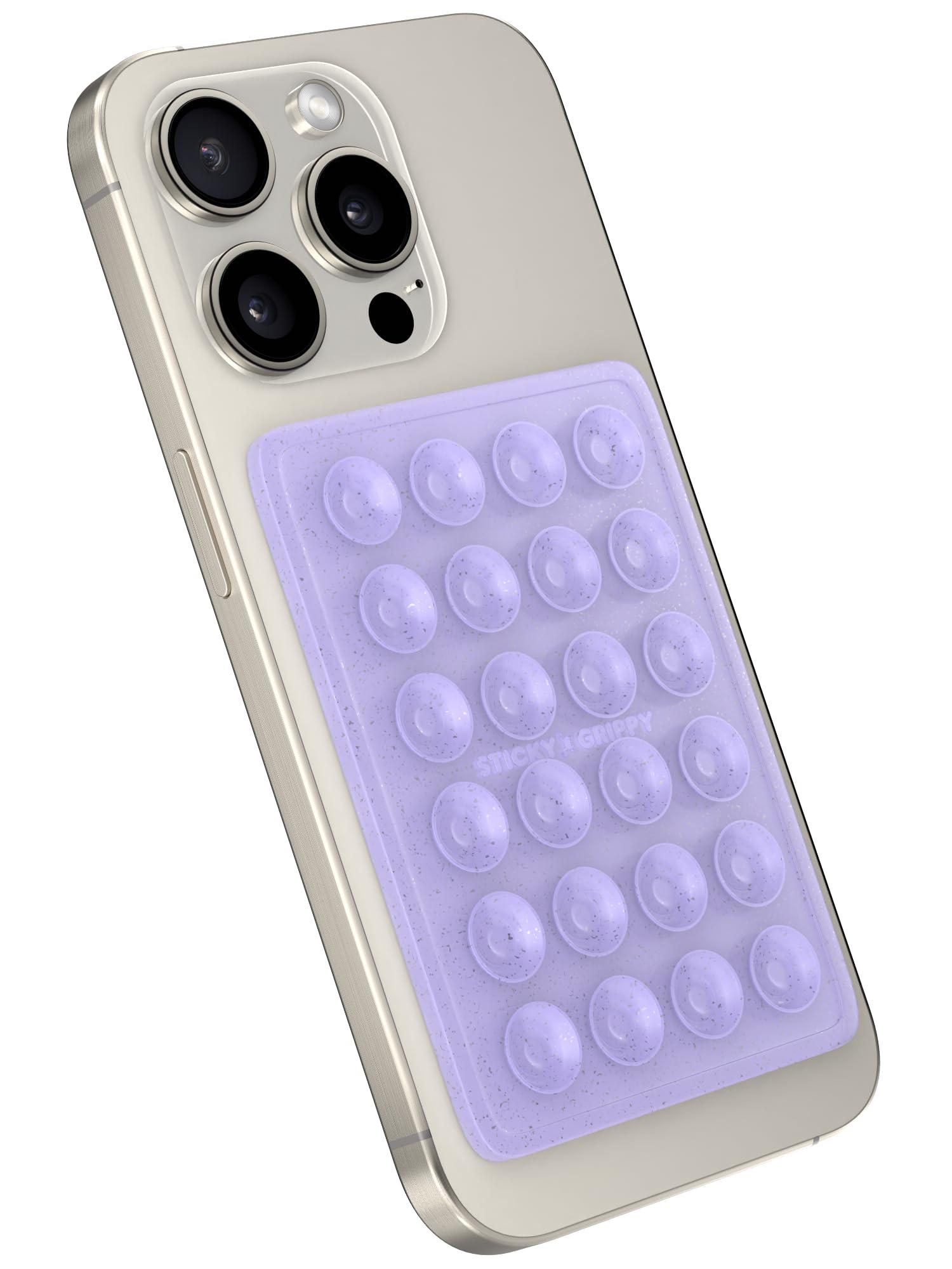 StickyGrippy Suction Phone Case Mount, Sillicon Adhesive Phone Accessory for iPhone and Android, Hands-Free Fidget Toy Mirror Shower Phone Holder, Tiktok Videos and Selfies (Purple Glitter) - Image 3