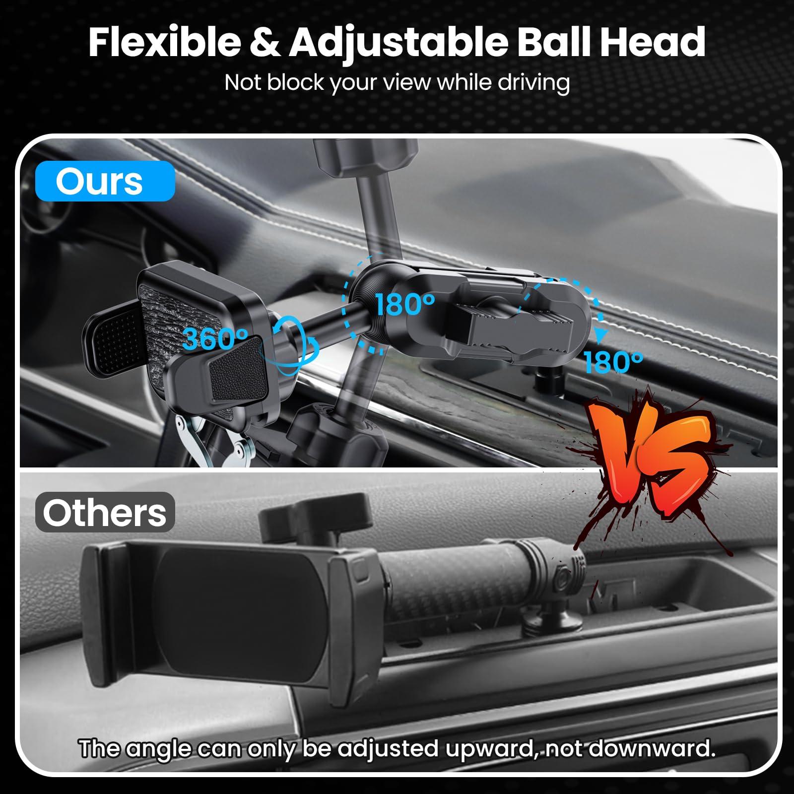 Kaishengyuan Upgraded Metal Phone Mount for Ram Truck 2019+, Dash Mount Cell Phone Holder Compatible with Dodge RAM 1500/2500/3500 & TRX, 360° Adjustable Adapter Phone Stand Fit for Most Smartphones - Image 5