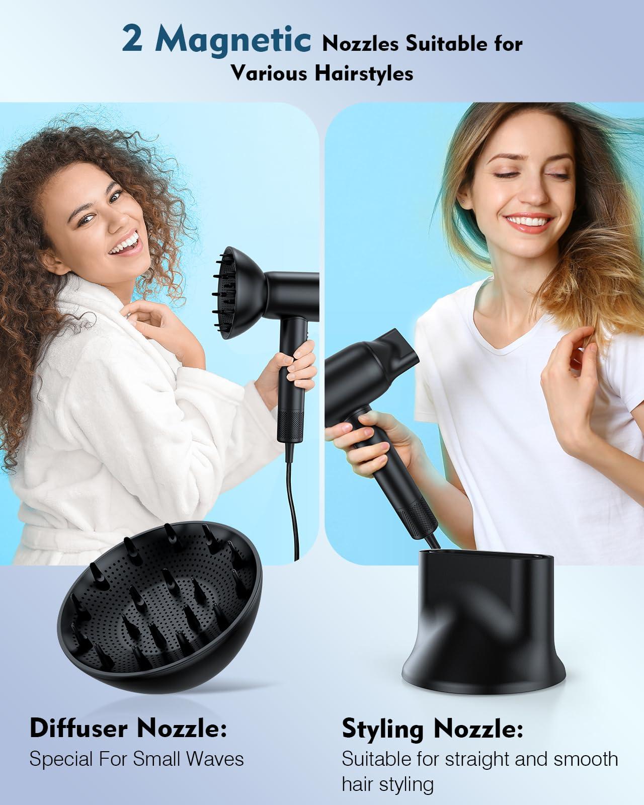 Hair Dryer,160000 RPM High Speed Blow Dryer with 200 Million Negative Ionic, Low Noise Thermo-Control Professional Hair Dryer with Diffuser and Nozzle,Portable Hair Blow Dryer for Home Travel - Image 6