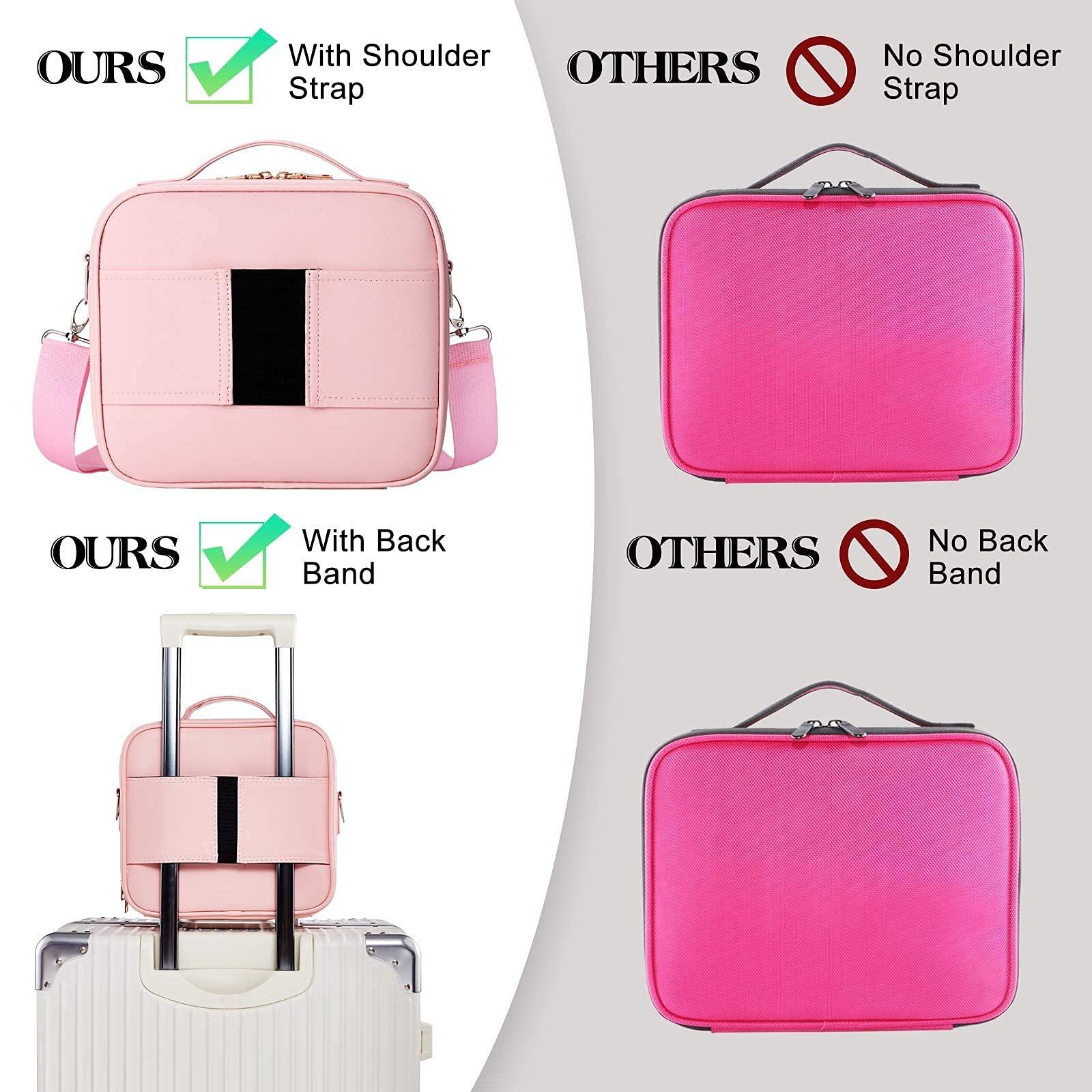 gzcz Makeup Bag Organizer 10.2'' Travel Makeup Train Case Cosmetic Brush Organizer Portable Artist Storage bag with Adjustable Dividers and shoulder strap for Make up Accessories (Cute Pink) - Image 2