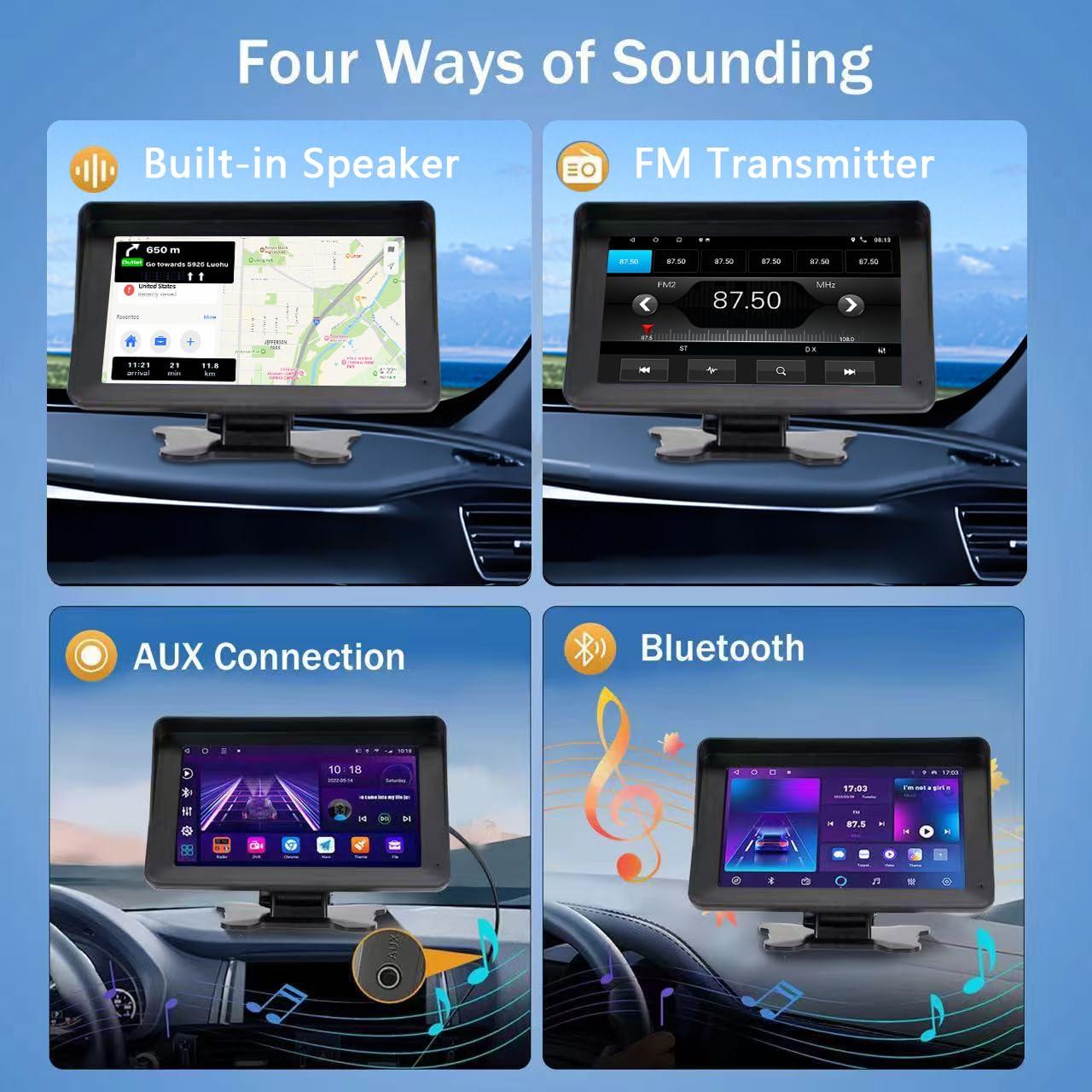 Apple Carplay Portable Car Stereo and Android Auto,Carplay Screen for Car Radio with Bluetooth Handsfree, 7'' Touch Screen with Phone Link/FM/AUX - Image 3