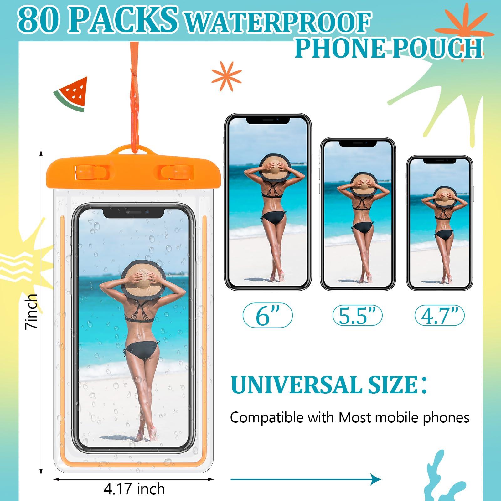Abbylike 80 Pcs Universal Waterproof Phone Pouch Multicolor Waterproof Phone Case Dry Bag with Lanyard Glow in The Dark Outdoor Swimming Snorkeling Bag Beach Travel Must Haves for Smartphone up to 7'' - Image 2