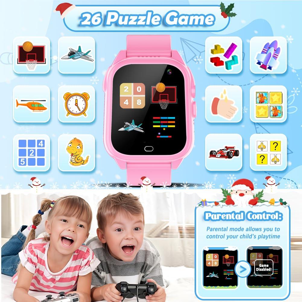 BEIARA Waterproof Kids Smart Watch for 3-12 Years Old Boys Girls Toys with 26 Game Video Camera Pedometer Music Player Alarm Clock Calculator 1.44'' HD Touchscreen Educational Toys Birthdays Gifts - Image 4